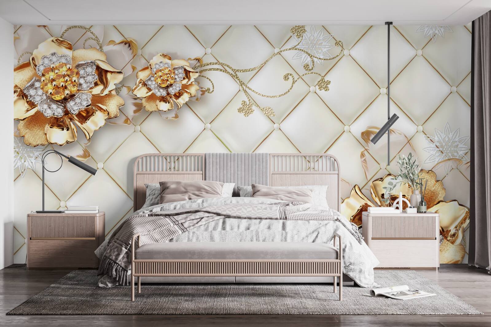 Fototapet boboci de flori cu perle, care amintesc de aur