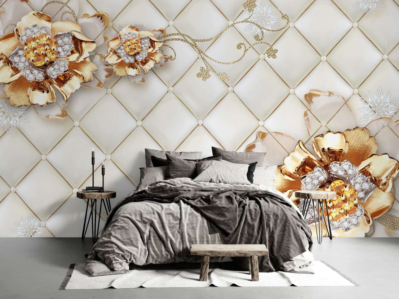 Fototapet boboci de flori cu perle, care amintesc de aur