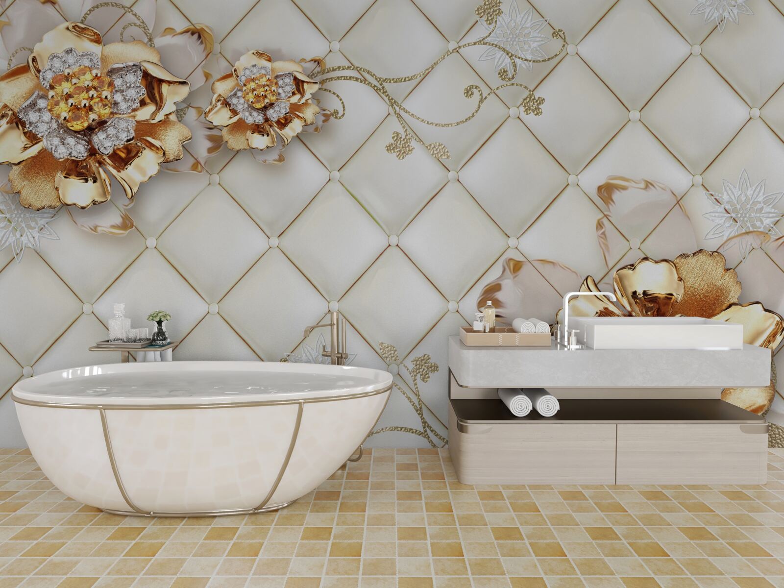 Fototapet boboci de flori cu perle, care amintesc de aur