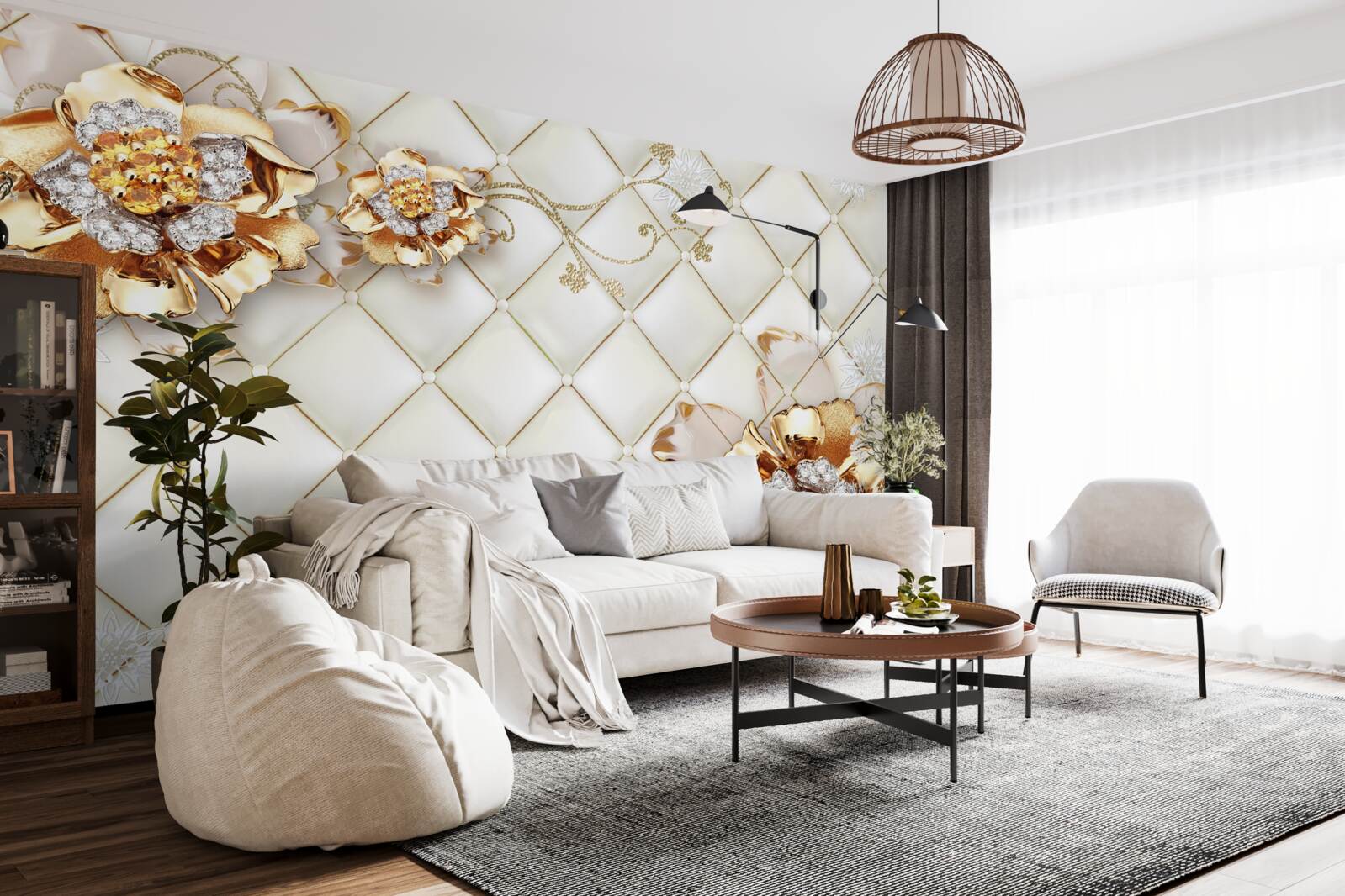 Fototapet boboci de flori cu perle, care amintesc de aur