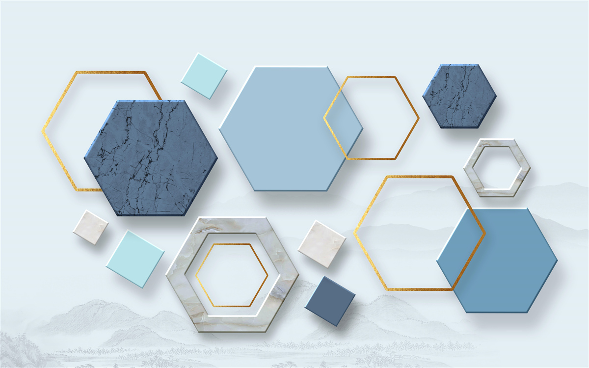 Fototapet forme pentagonale, pictate în tonuri de albastru