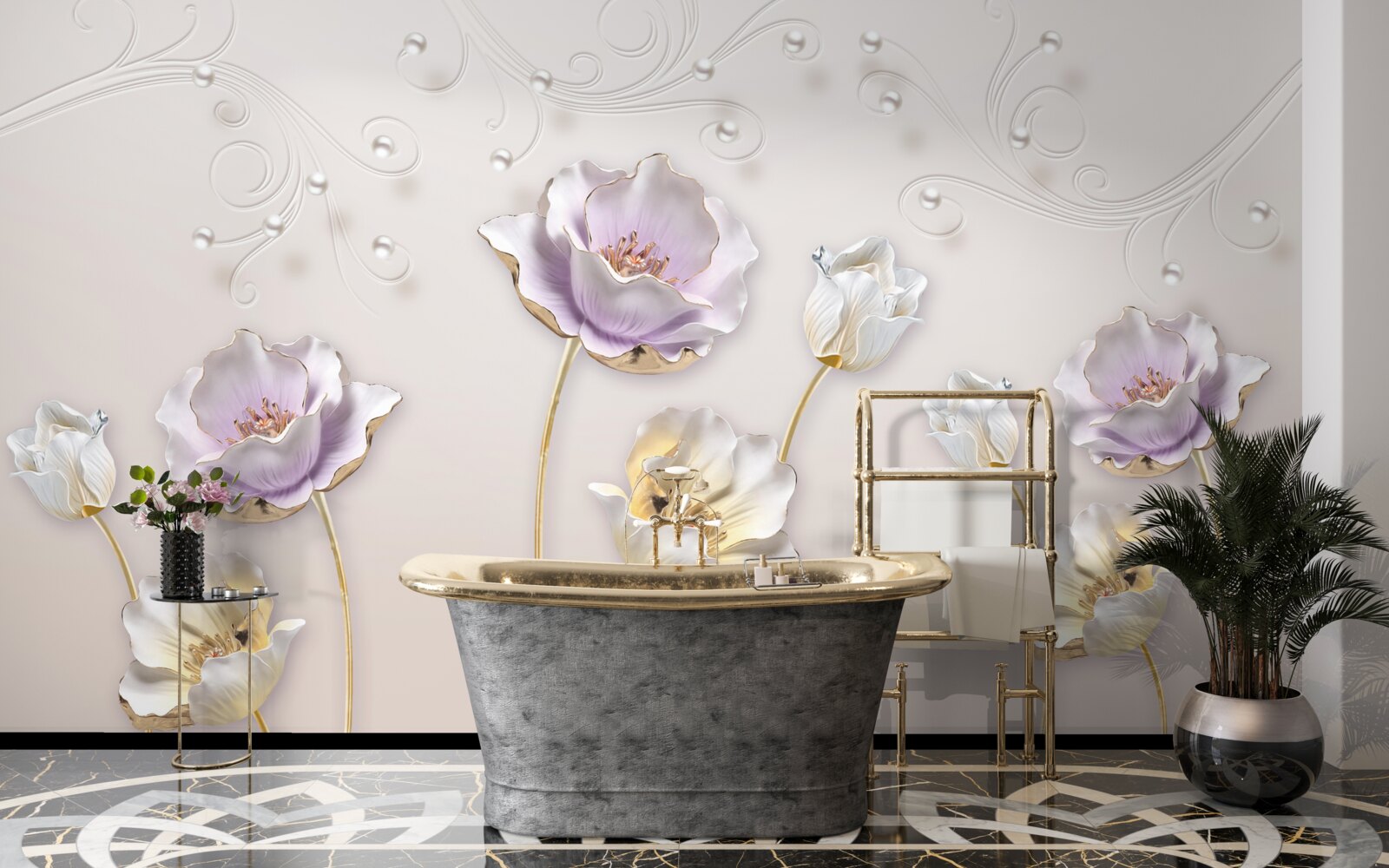 Fototapet lotusuri grațioase albe și albastre