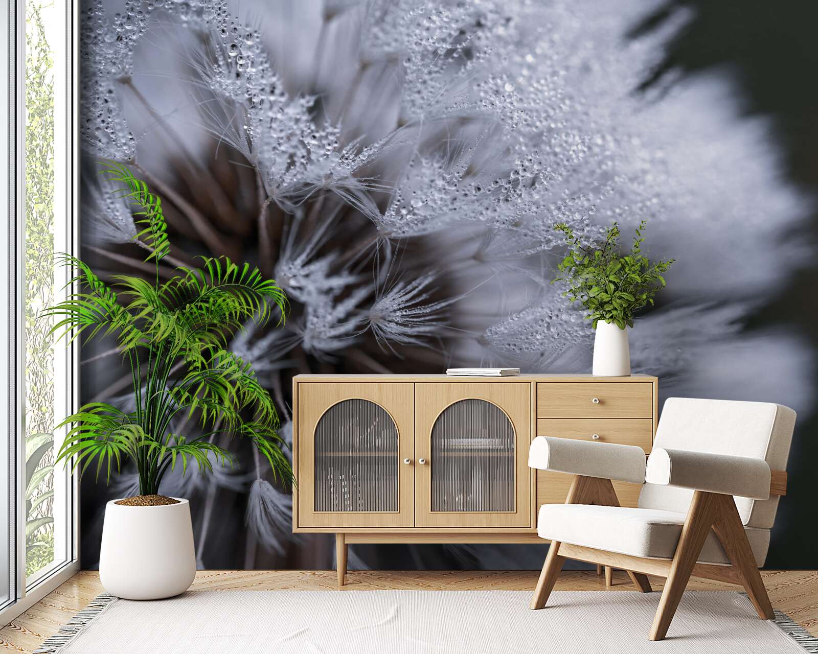 Fototapet flori de păpădie cu petale pufoase