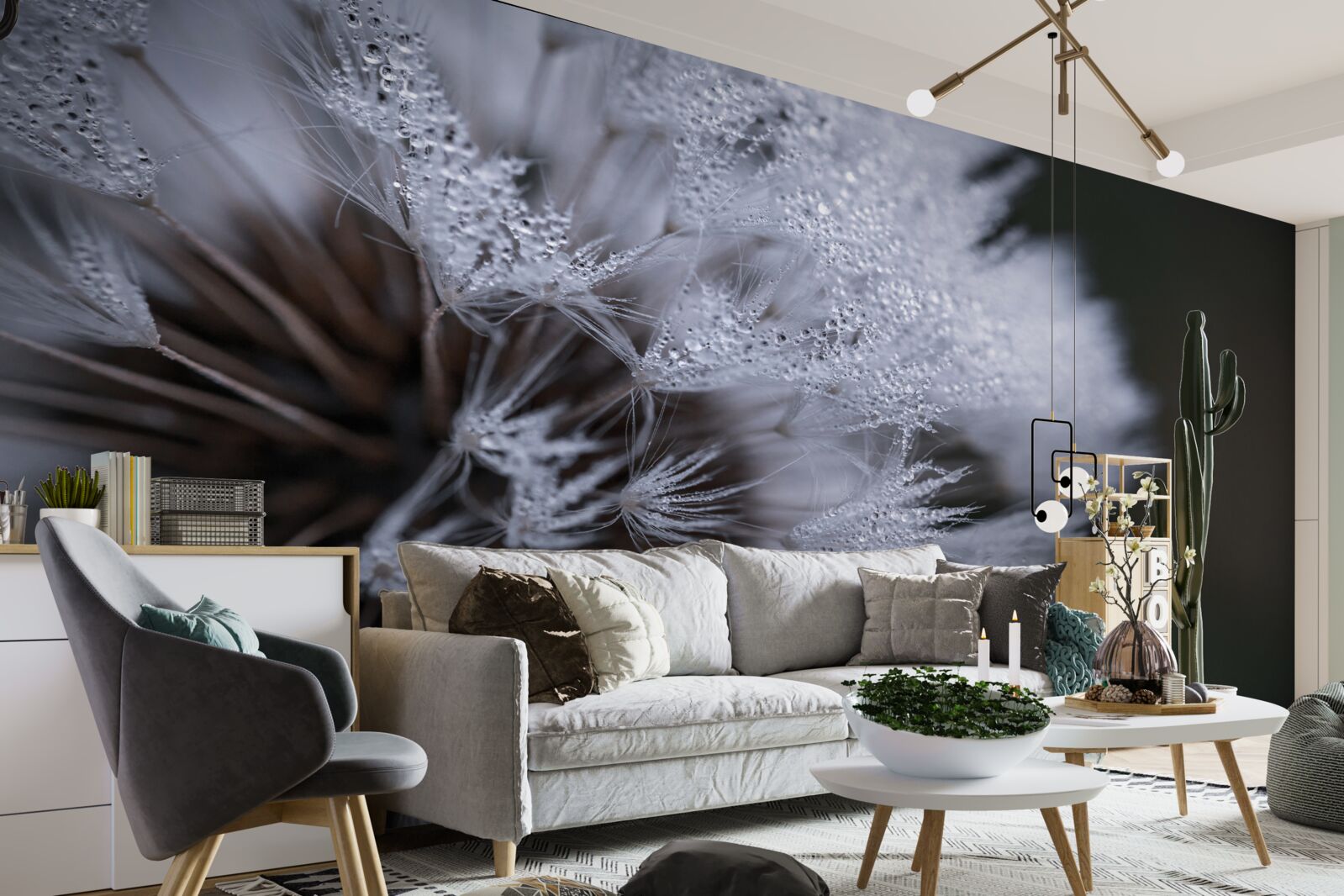 Fototapet flori de păpădie cu petale pufoase