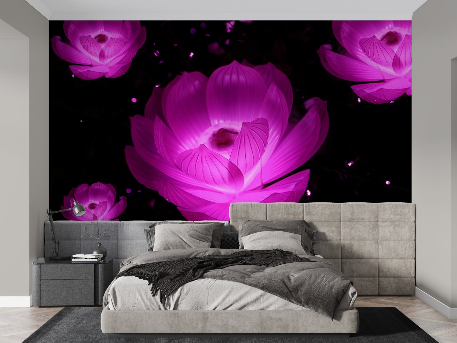 Fototapet flori mov în lumină neon