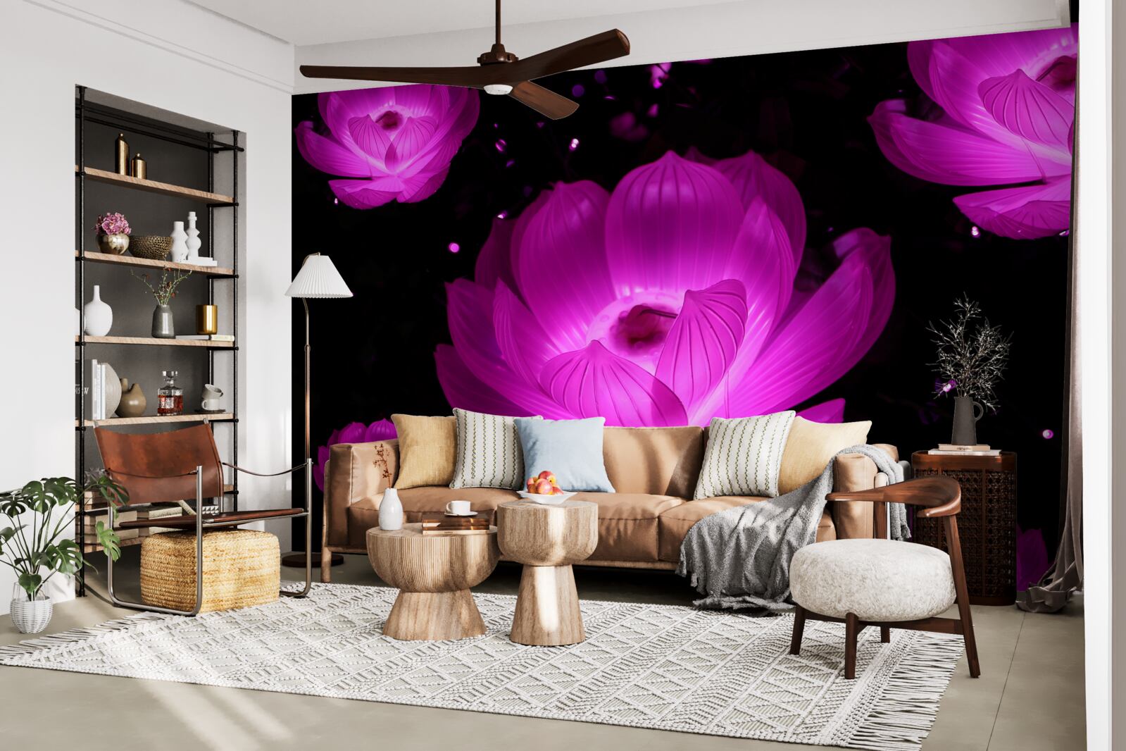 Fototapet flori mov în lumină neon