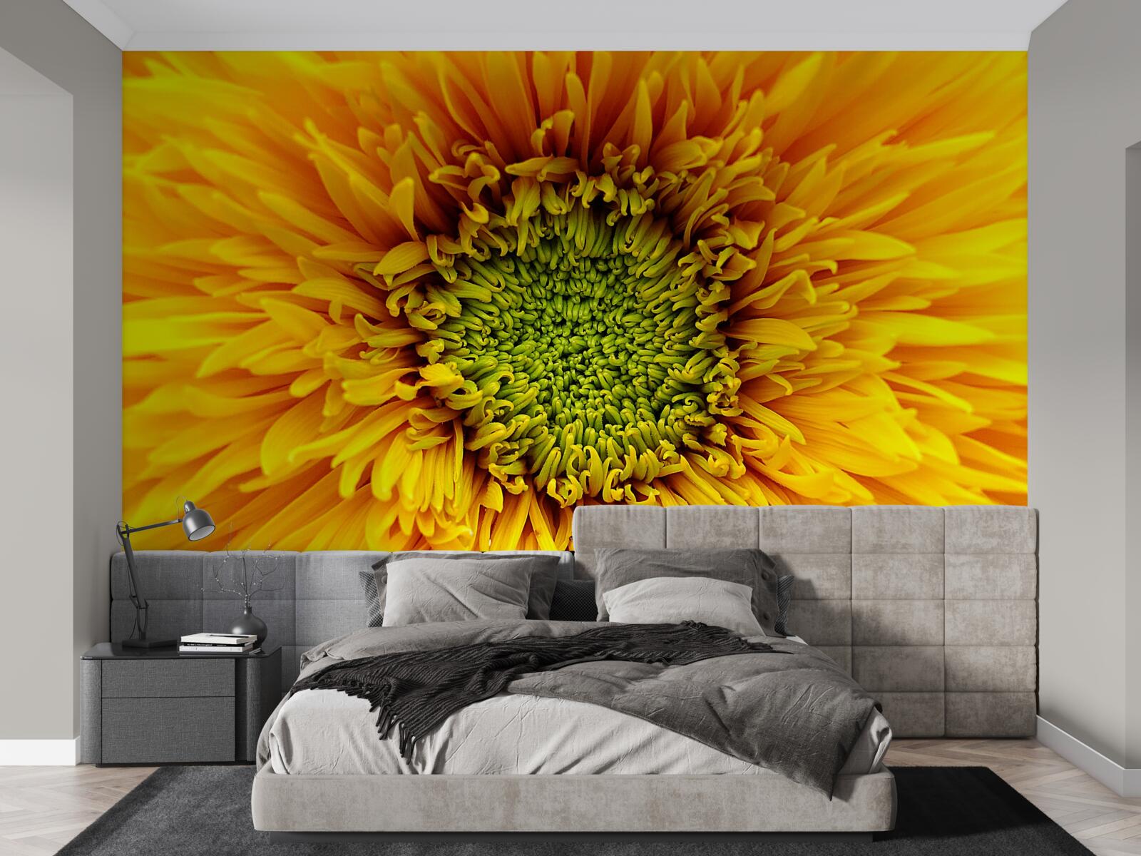 Fototapet floare cu centrul verde, vopsită în galben strălucitor