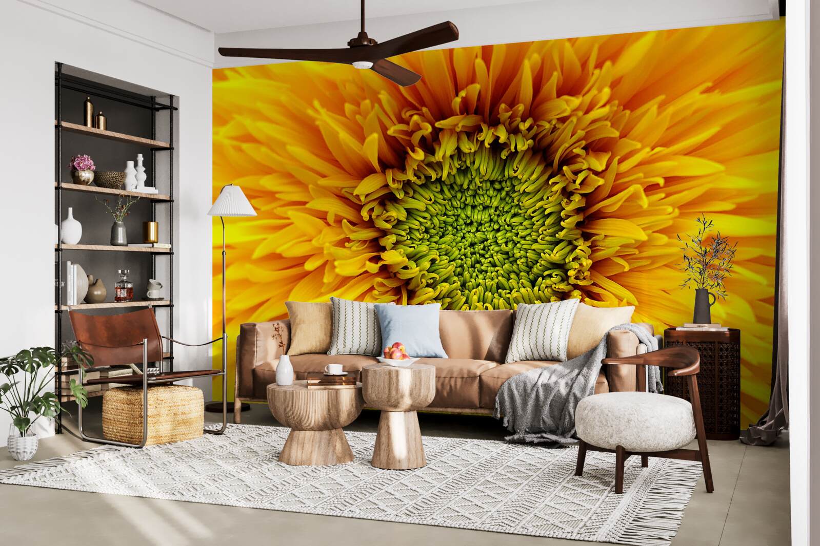 Fototapet floare cu centrul verde, vopsită în galben strălucitor