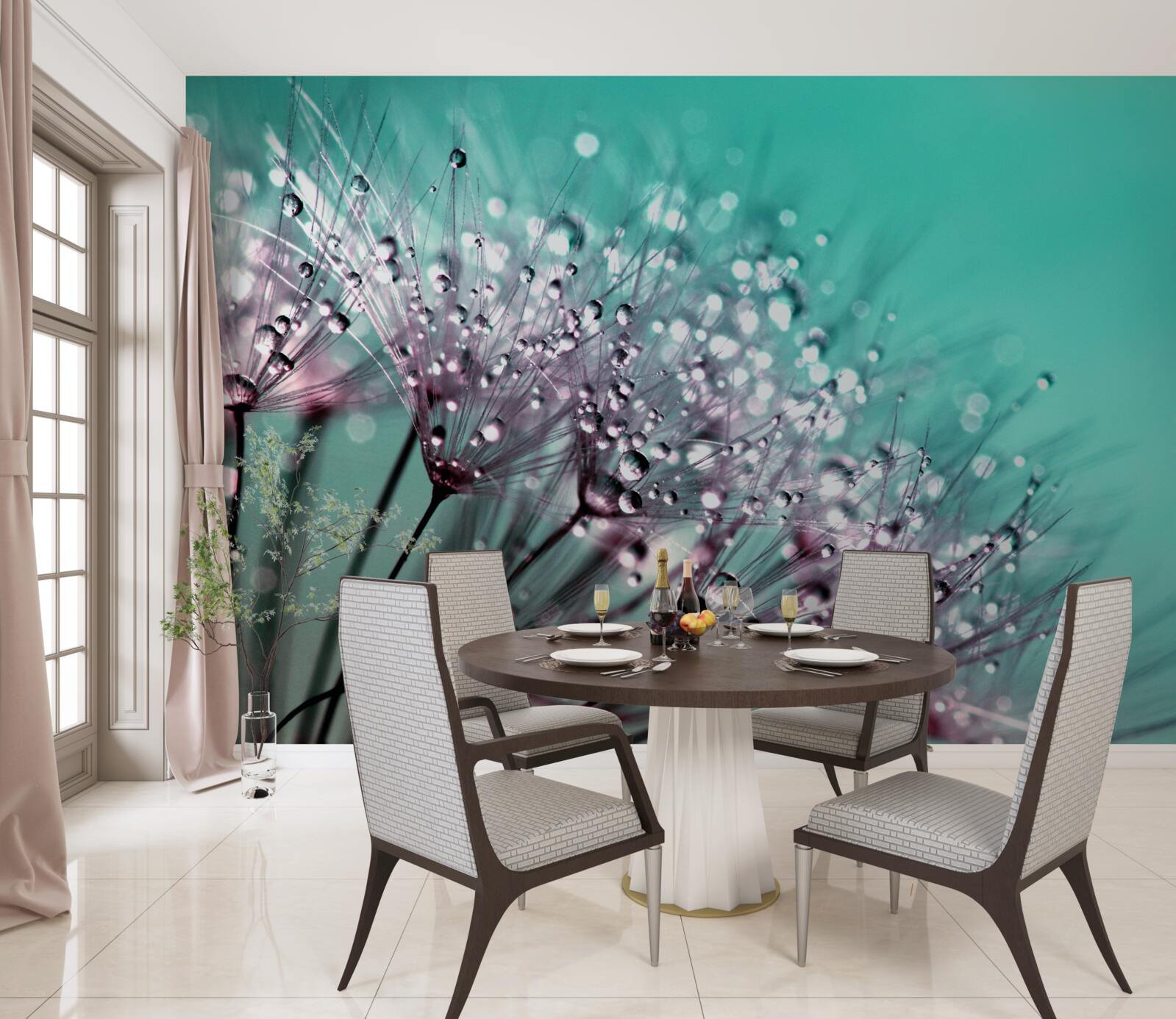 Fototapet roua dimineții pe o floare de păpădie