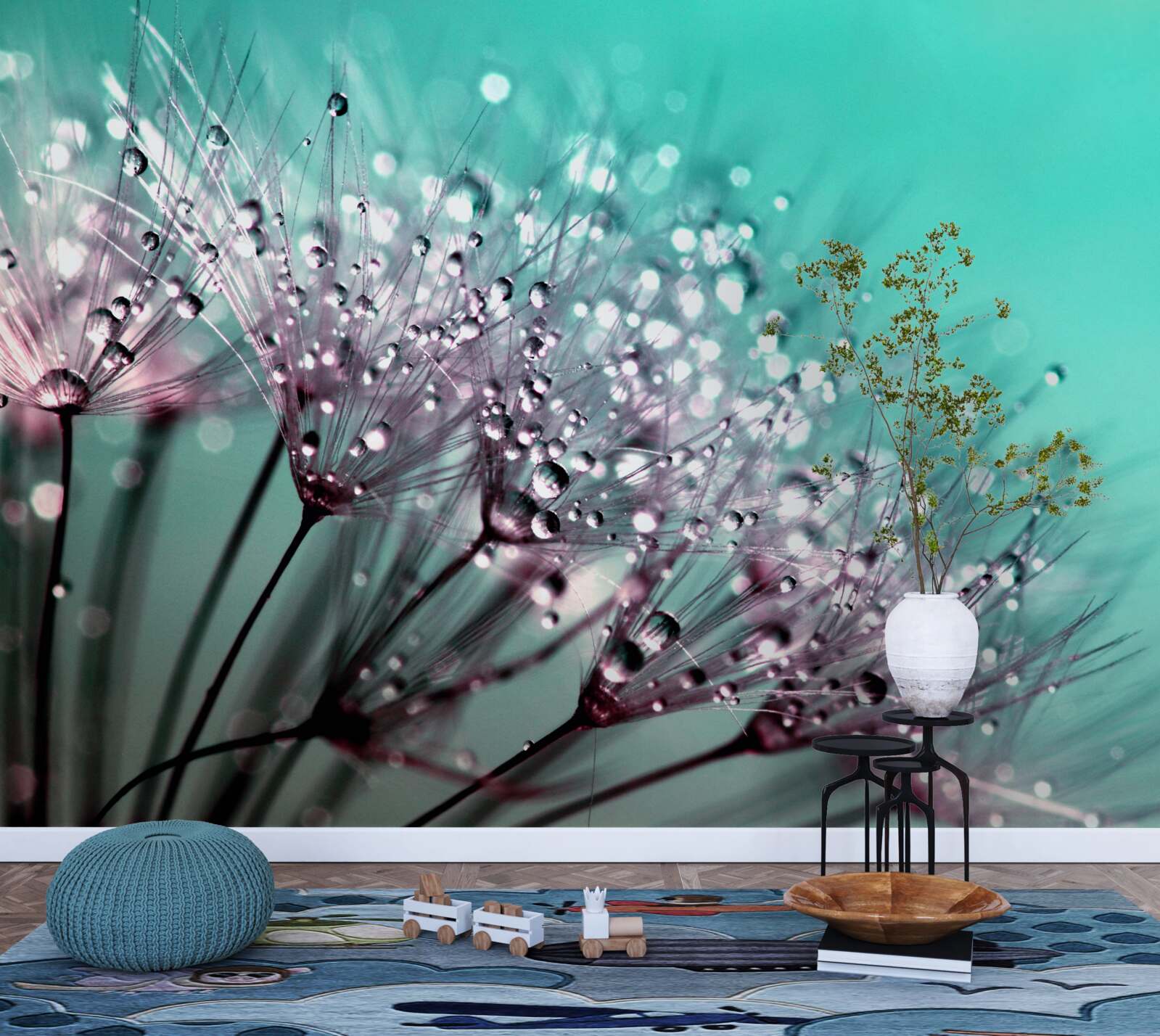 Fototapet roua dimineții pe o floare de păpădie