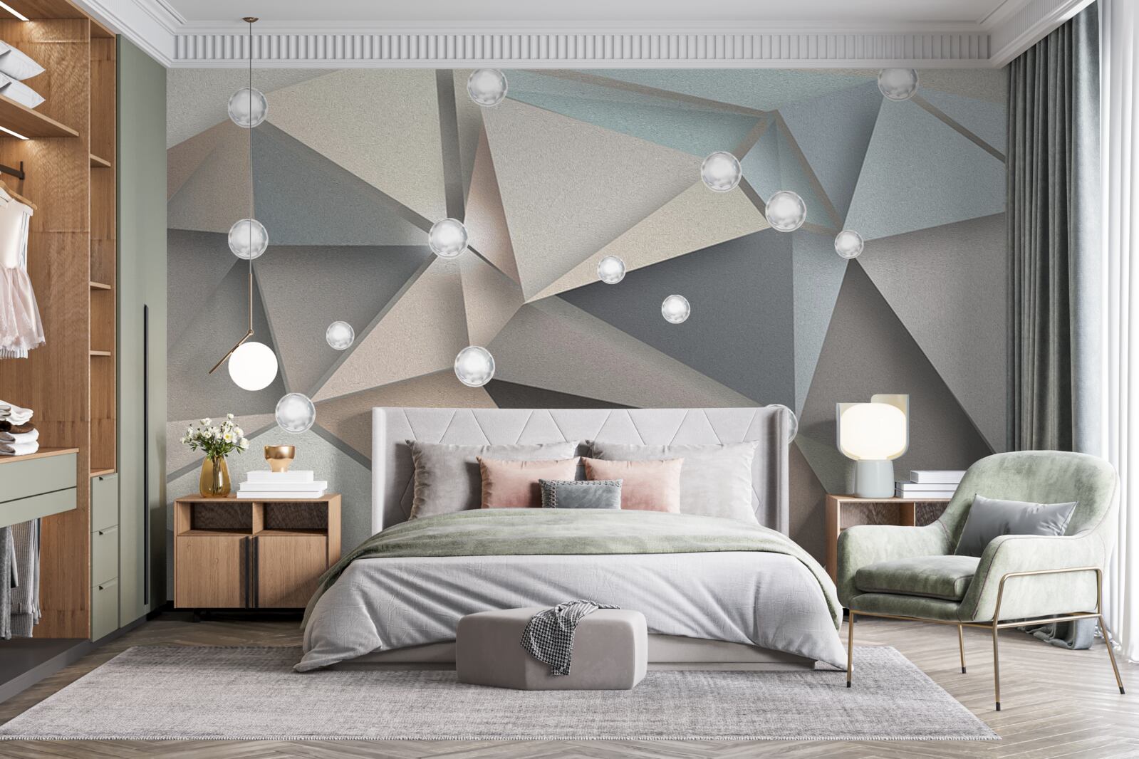 Fototapet mamă de perlă pe triunghiuri în nuanțe pastelate