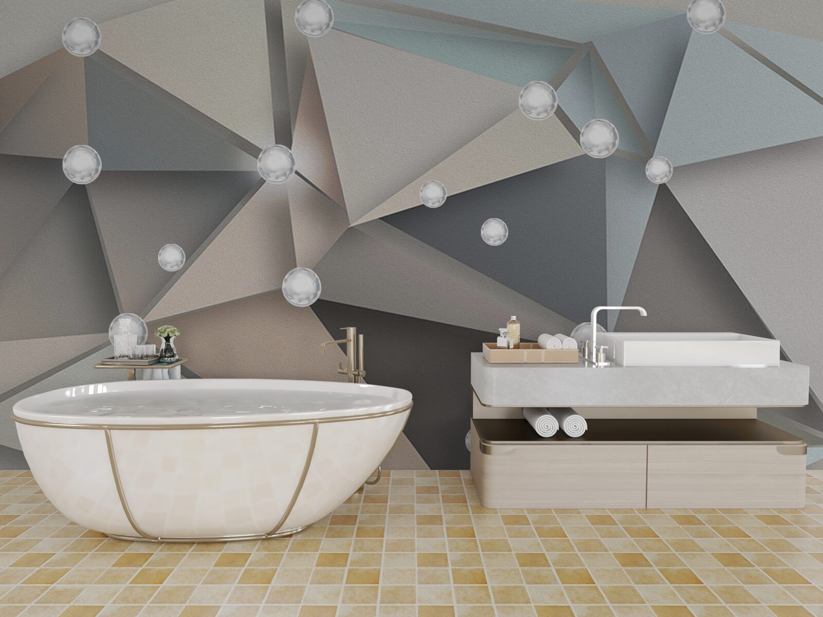 Fototapet mamă de perlă pe triunghiuri în nuanțe pastelate