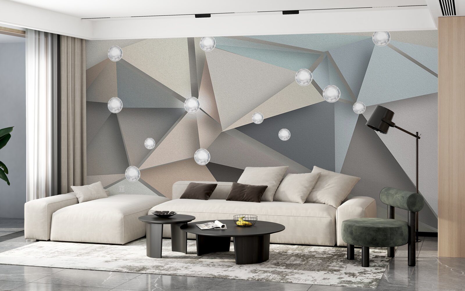 Fototapet mamă de perlă pe triunghiuri în nuanțe pastelate