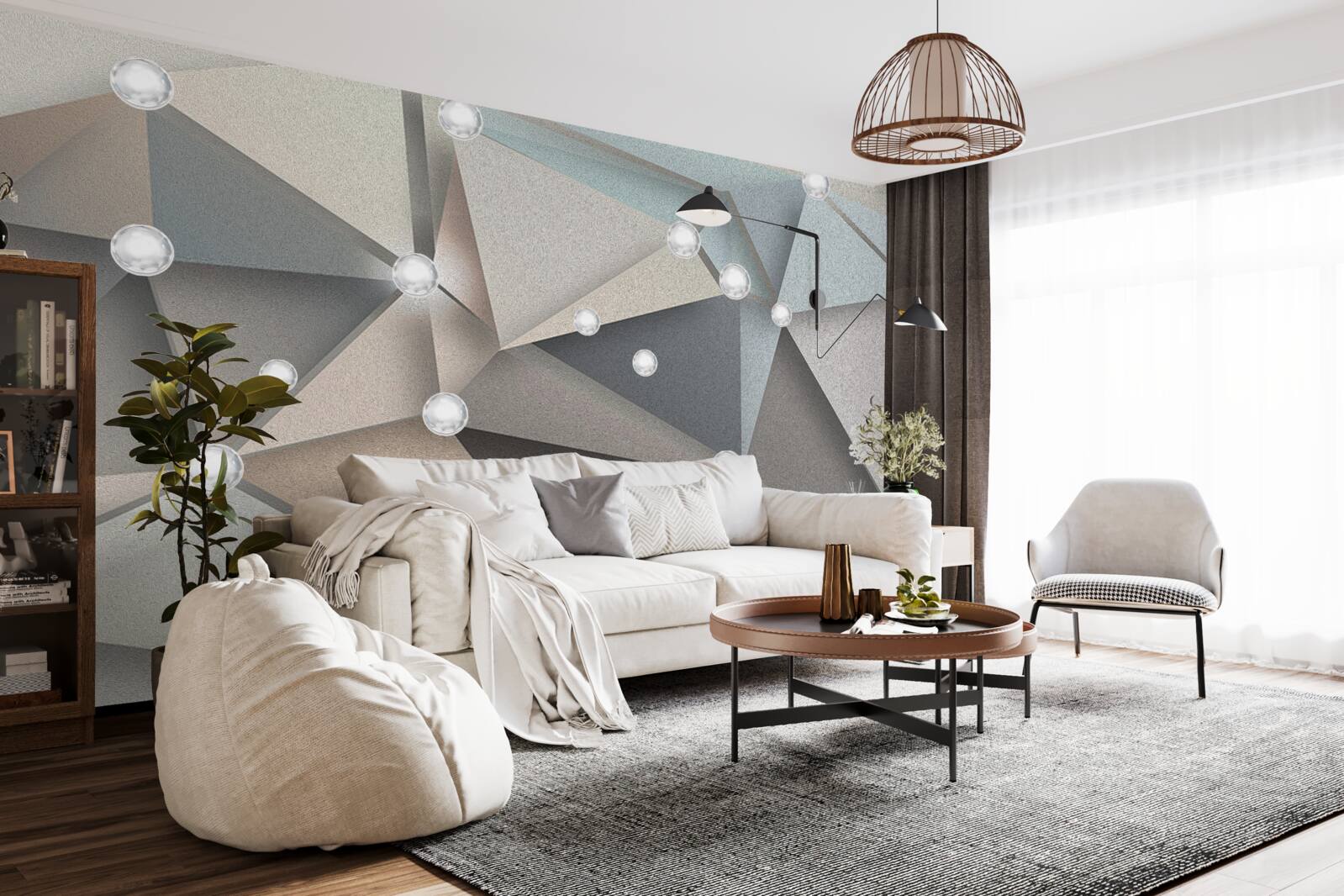 Fototapet mamă de perlă pe triunghiuri în nuanțe pastelate