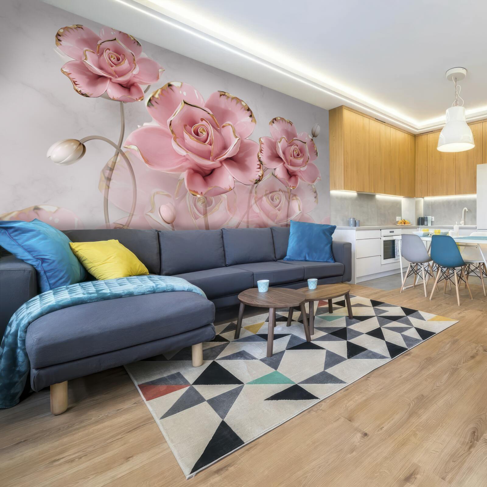 Fototapet fundal delicat decorat cu trandafiri roz