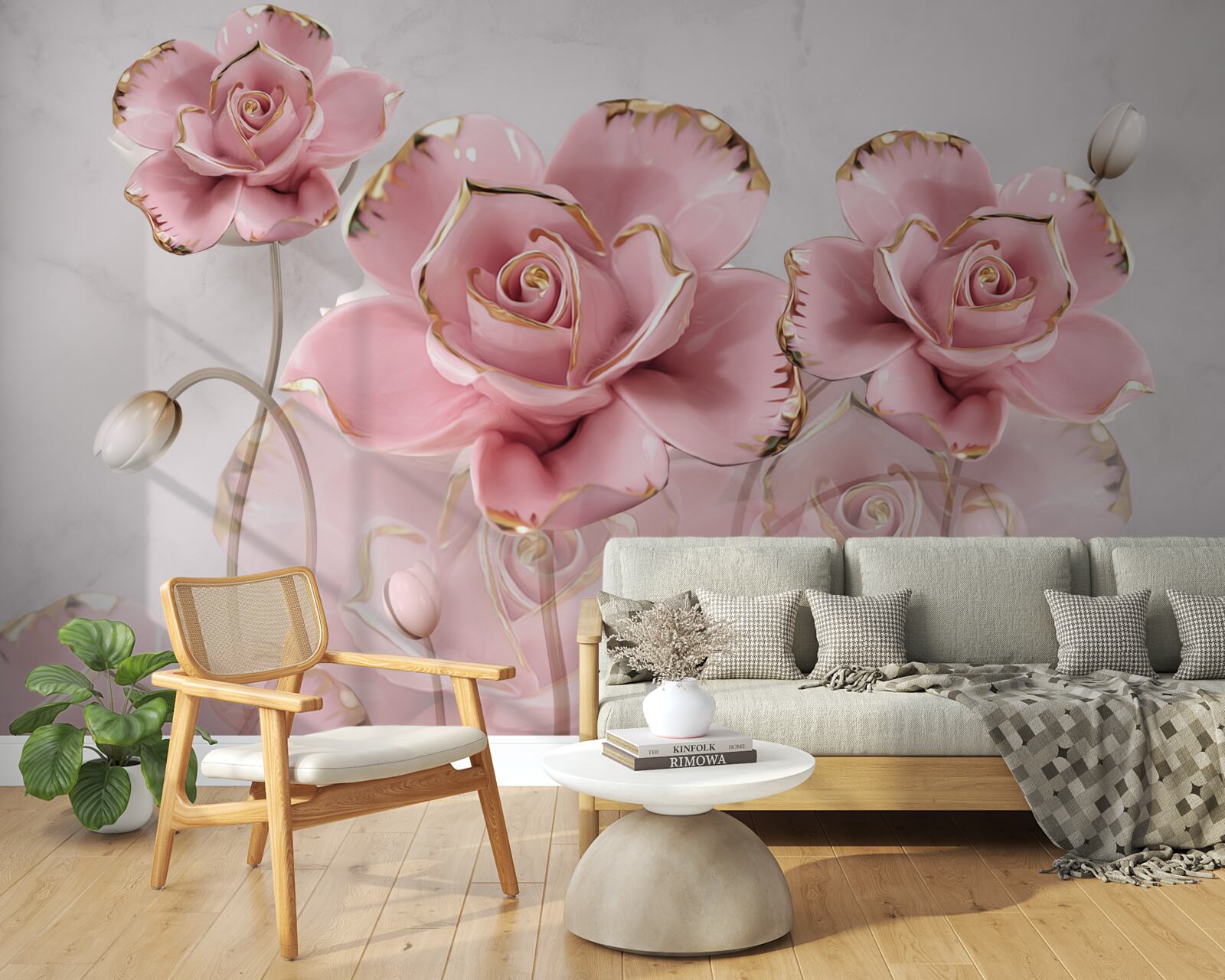 Fototapet fundal delicat decorat cu trandafiri roz