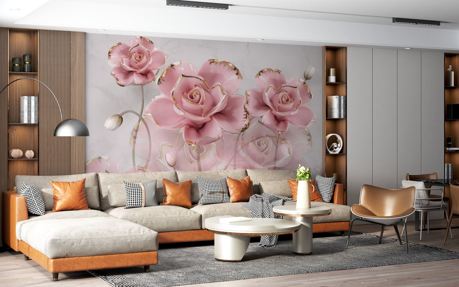 Fototapet fundal delicat decorat cu trandafiri roz