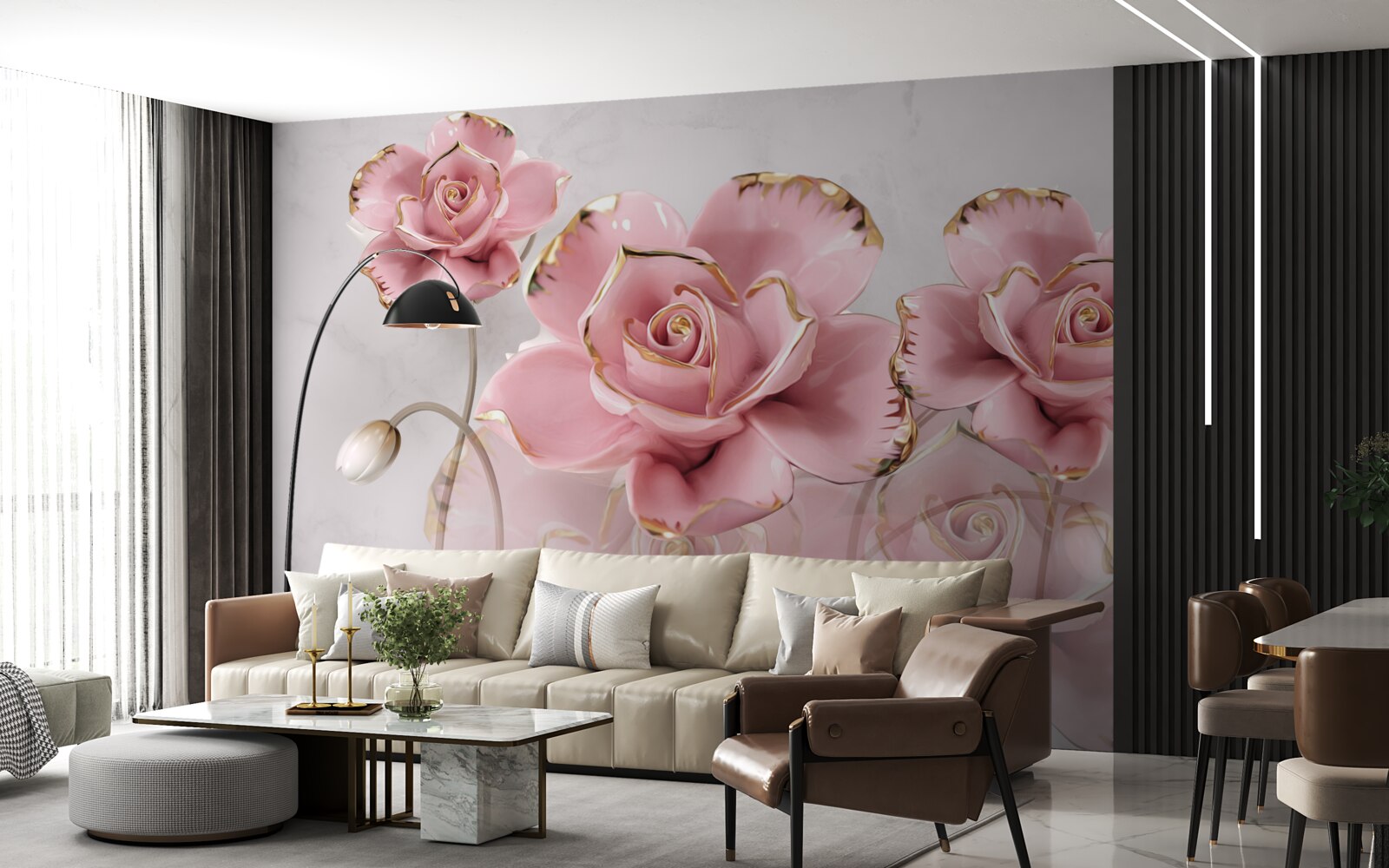 Fototapet fundal delicat decorat cu trandafiri roz