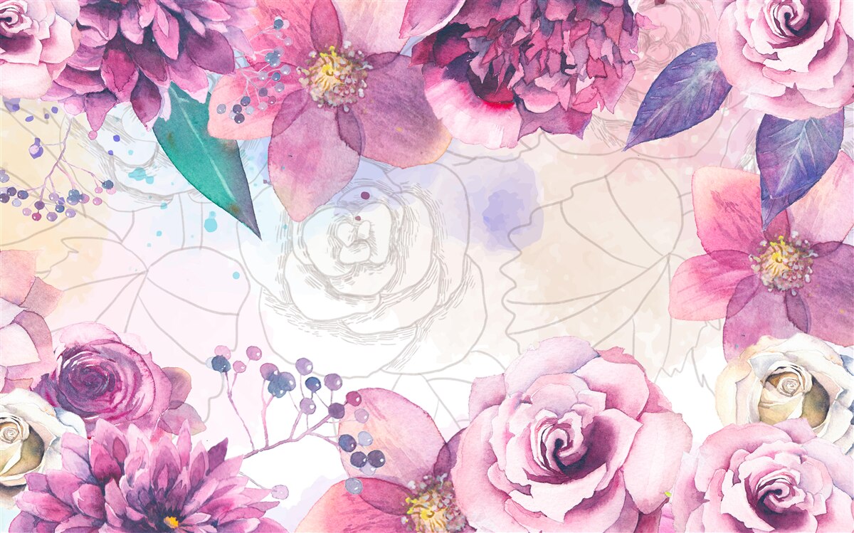 Fototapet Fundal acuarelă cu flori în tonuri de liliac