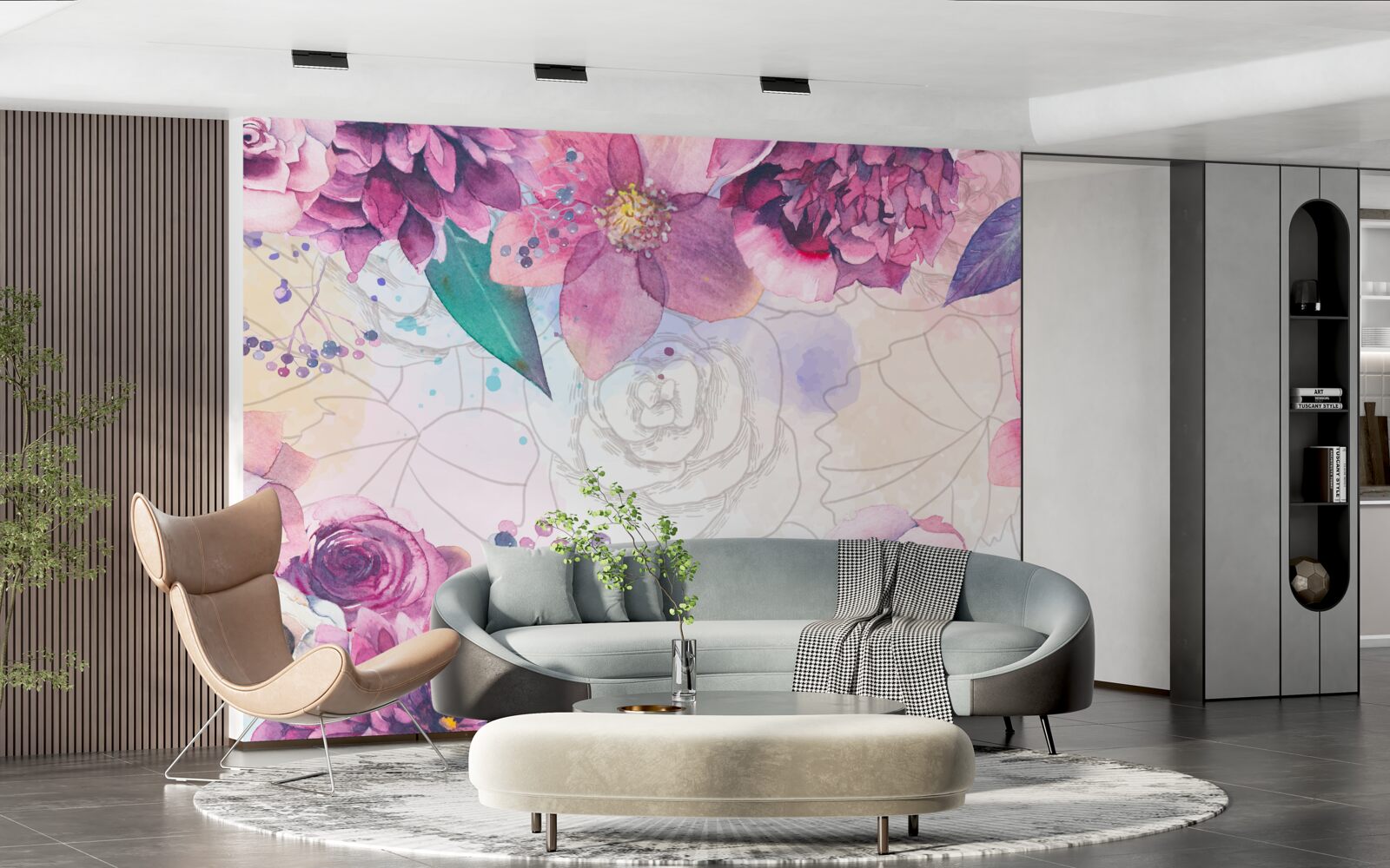 Fototapet Fundal acuarelă cu flori în tonuri de liliac