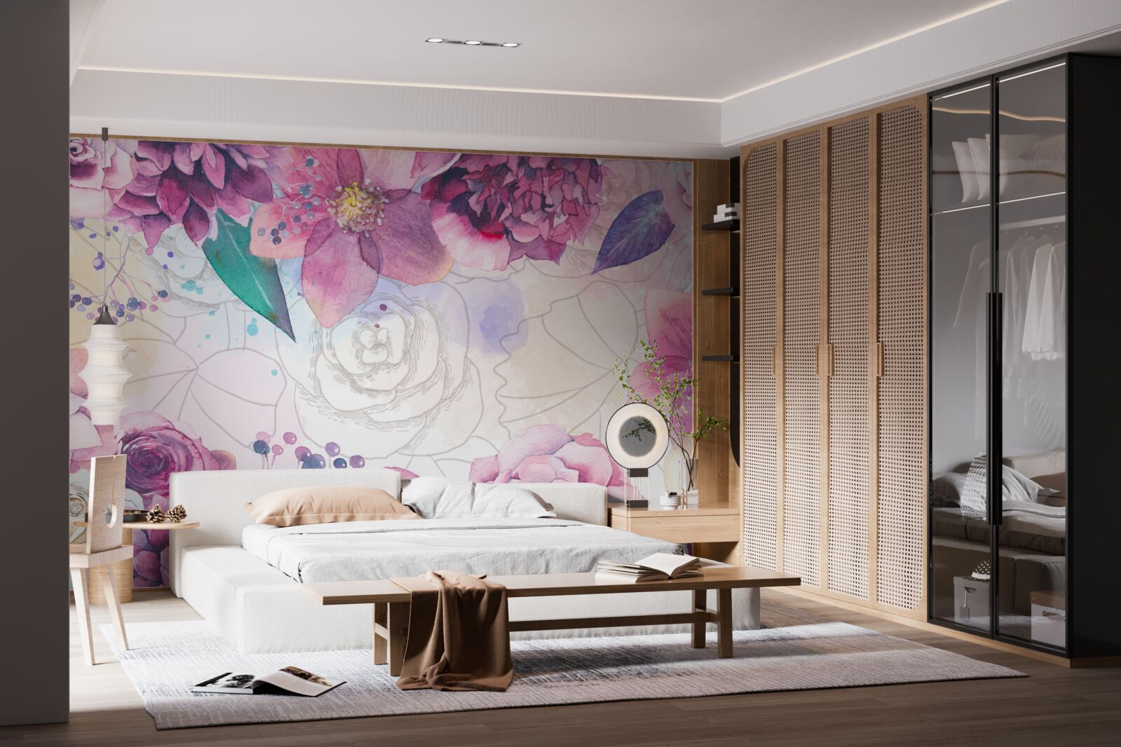 Fototapet Fundal acuarelă cu flori în tonuri de liliac