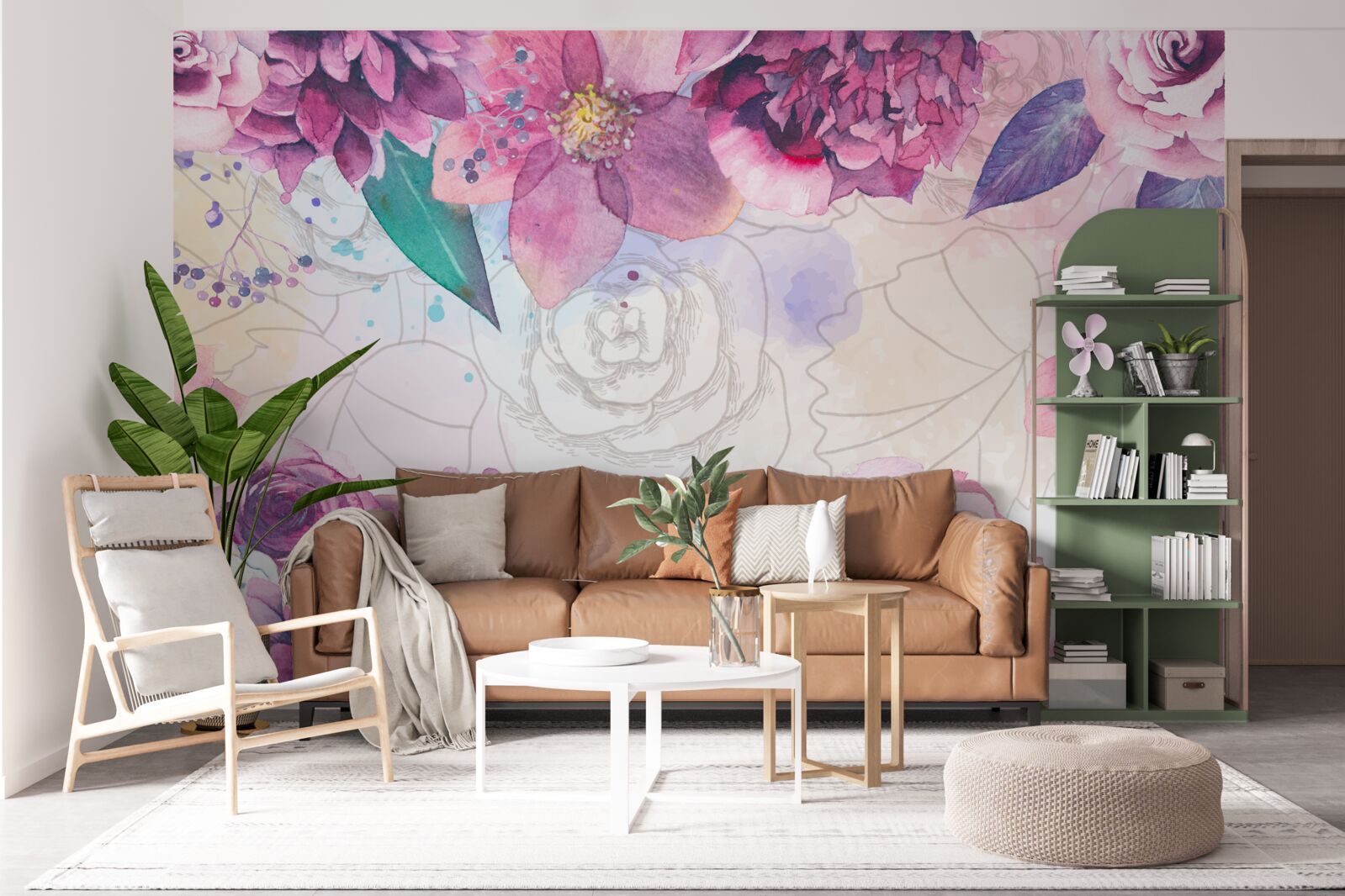 Fototapet Fundal acuarelă cu flori în tonuri de liliac