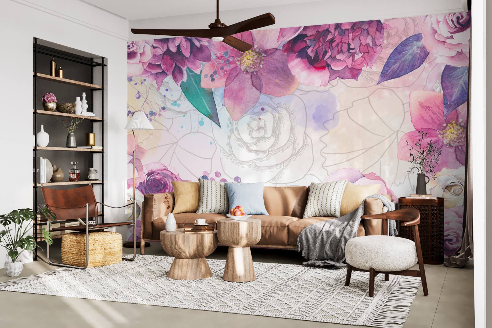 Fototapet Fundal acuarelă cu flori în tonuri de liliac