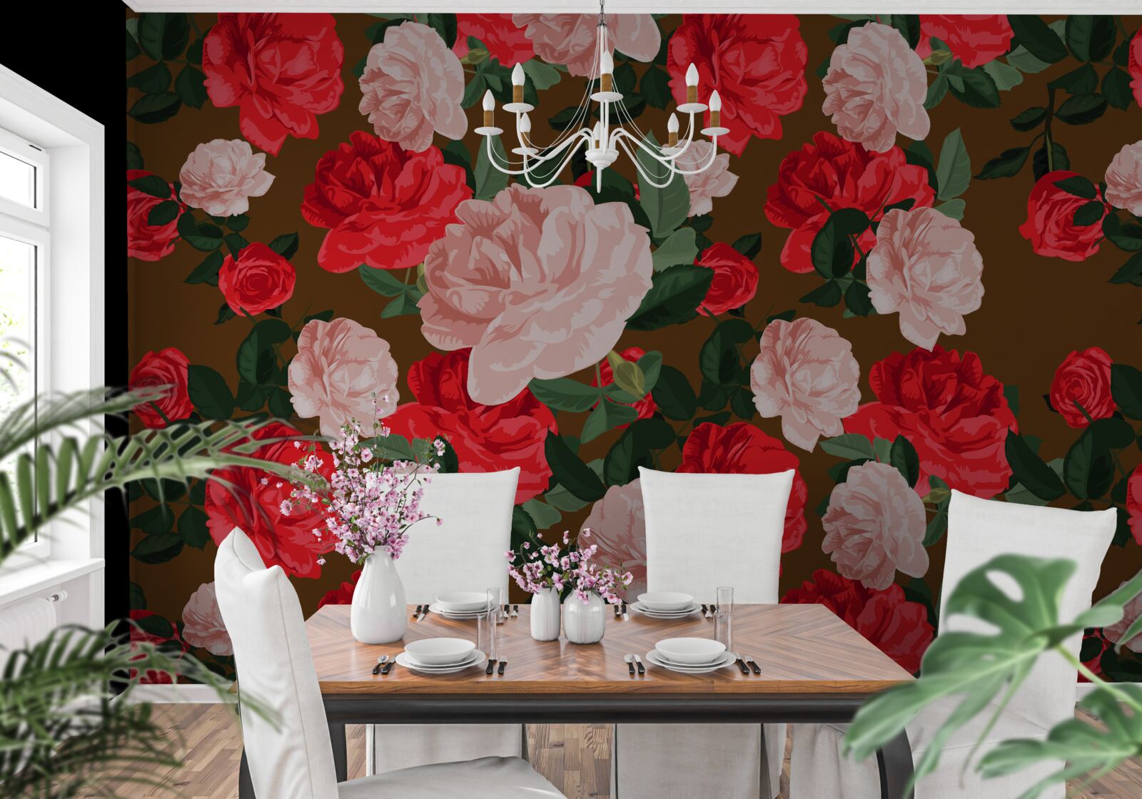 Fototapet flori de trandafir roșu și roz