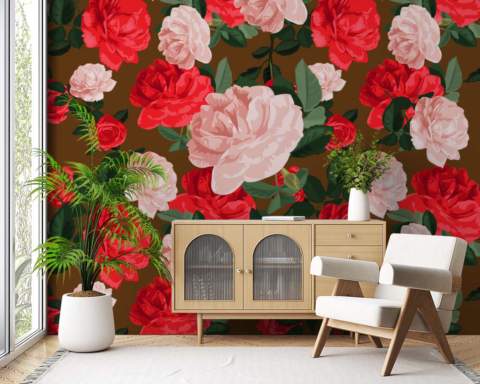 Fototapet flori de trandafir roșu și roz