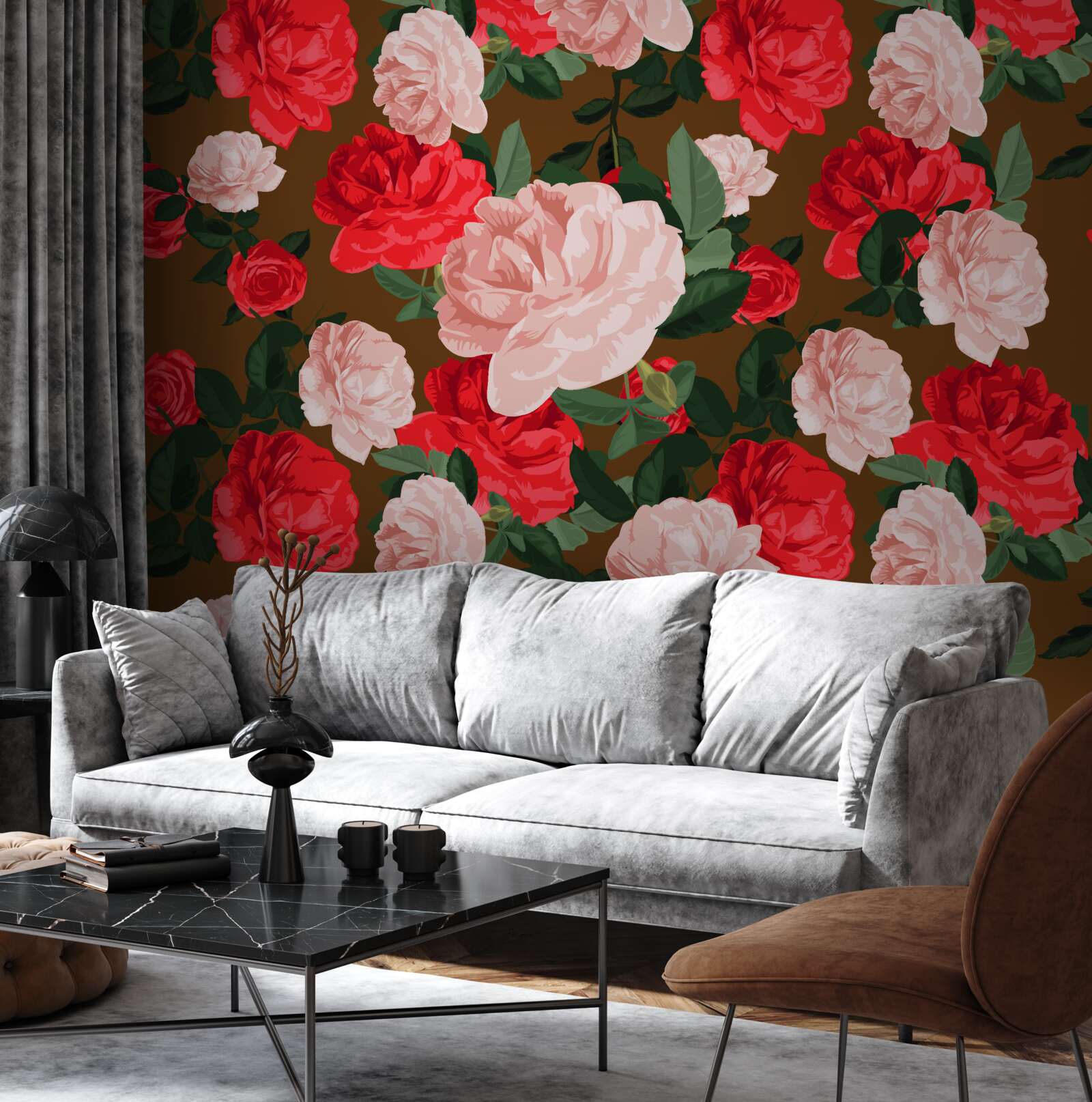 Fototapet flori de trandafir roșu și roz