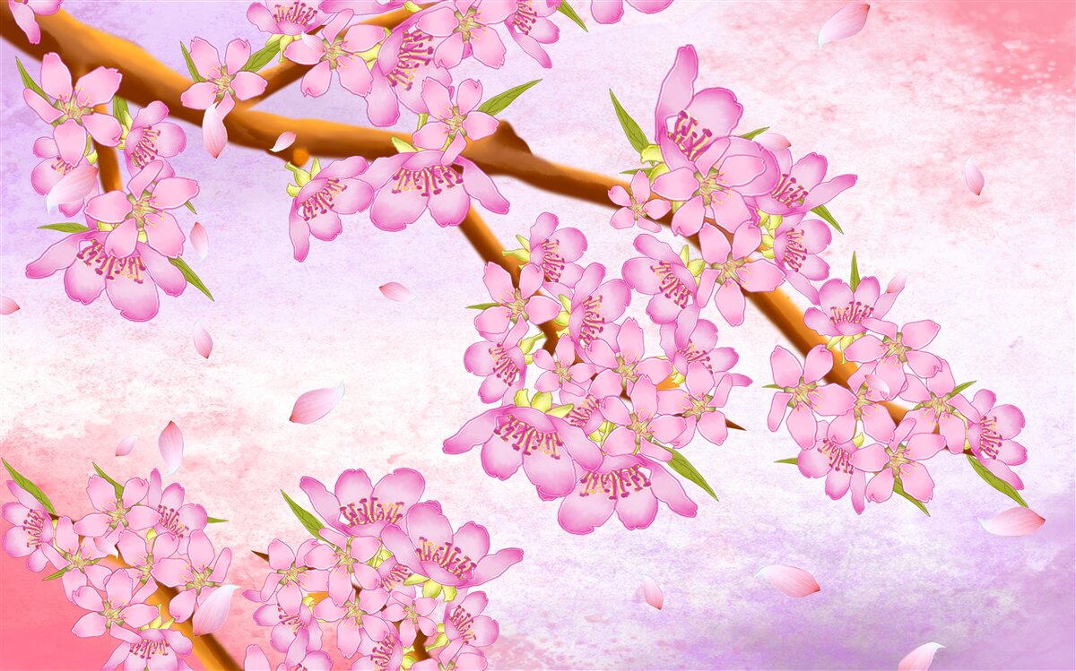 Fototapet frumoși muguri roz înfloresc pe ramuri