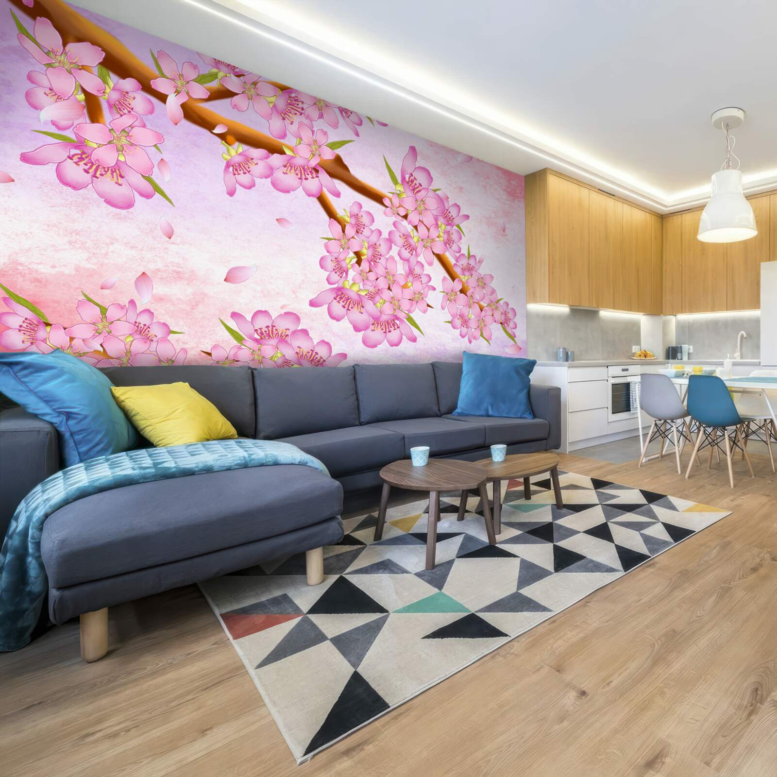 Fototapet frumoși muguri roz înfloresc pe ramuri