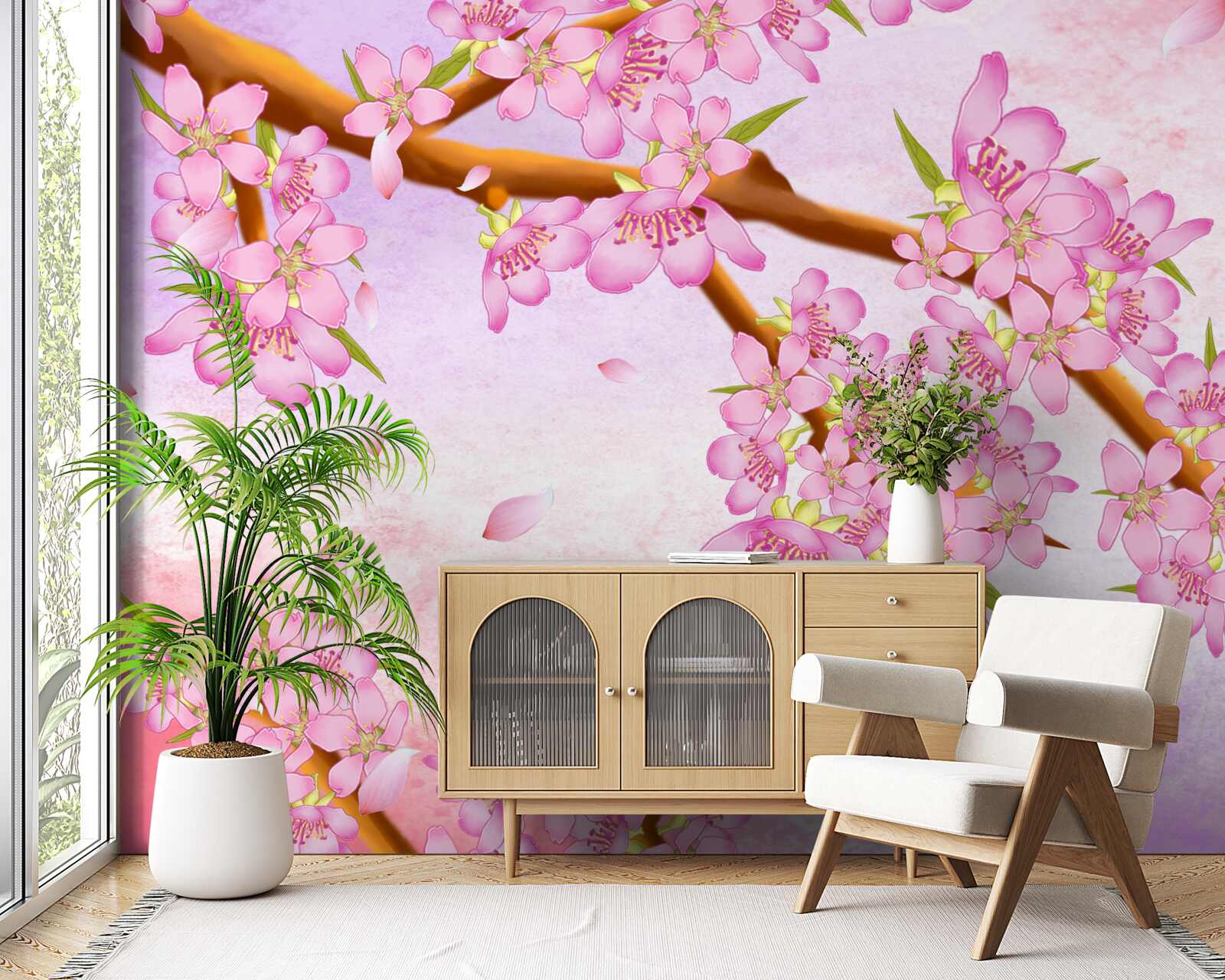 Fototapet frumoși muguri roz înfloresc pe ramuri