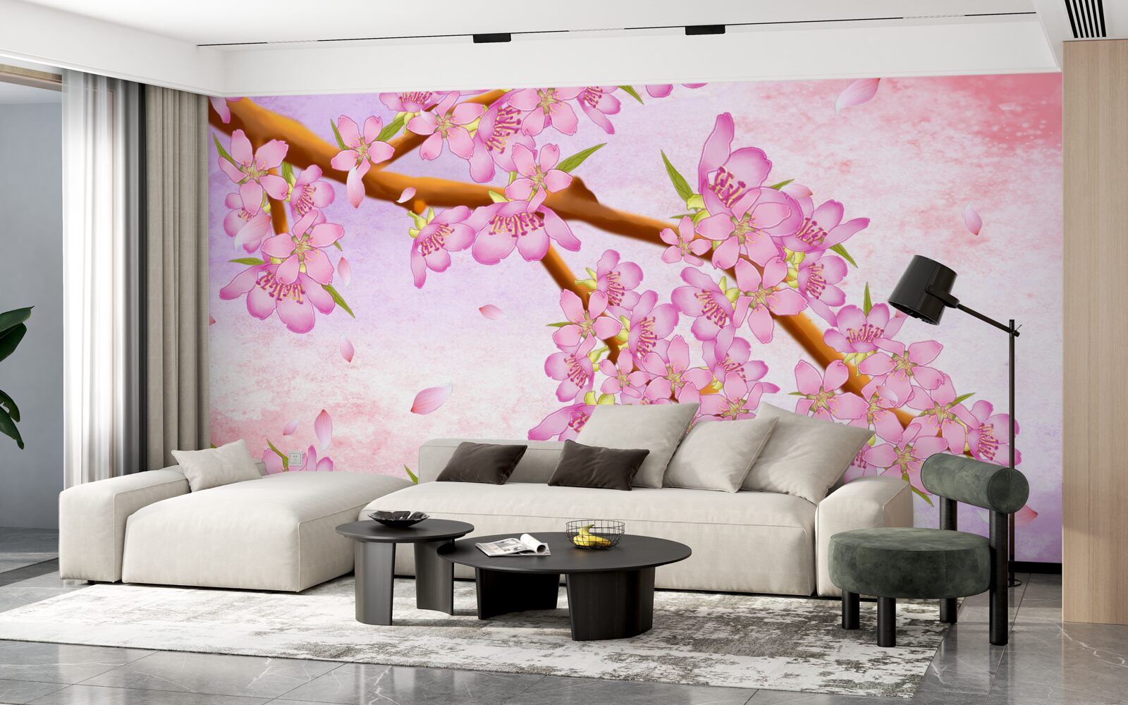 Fototapet frumoși muguri roz înfloresc pe ramuri