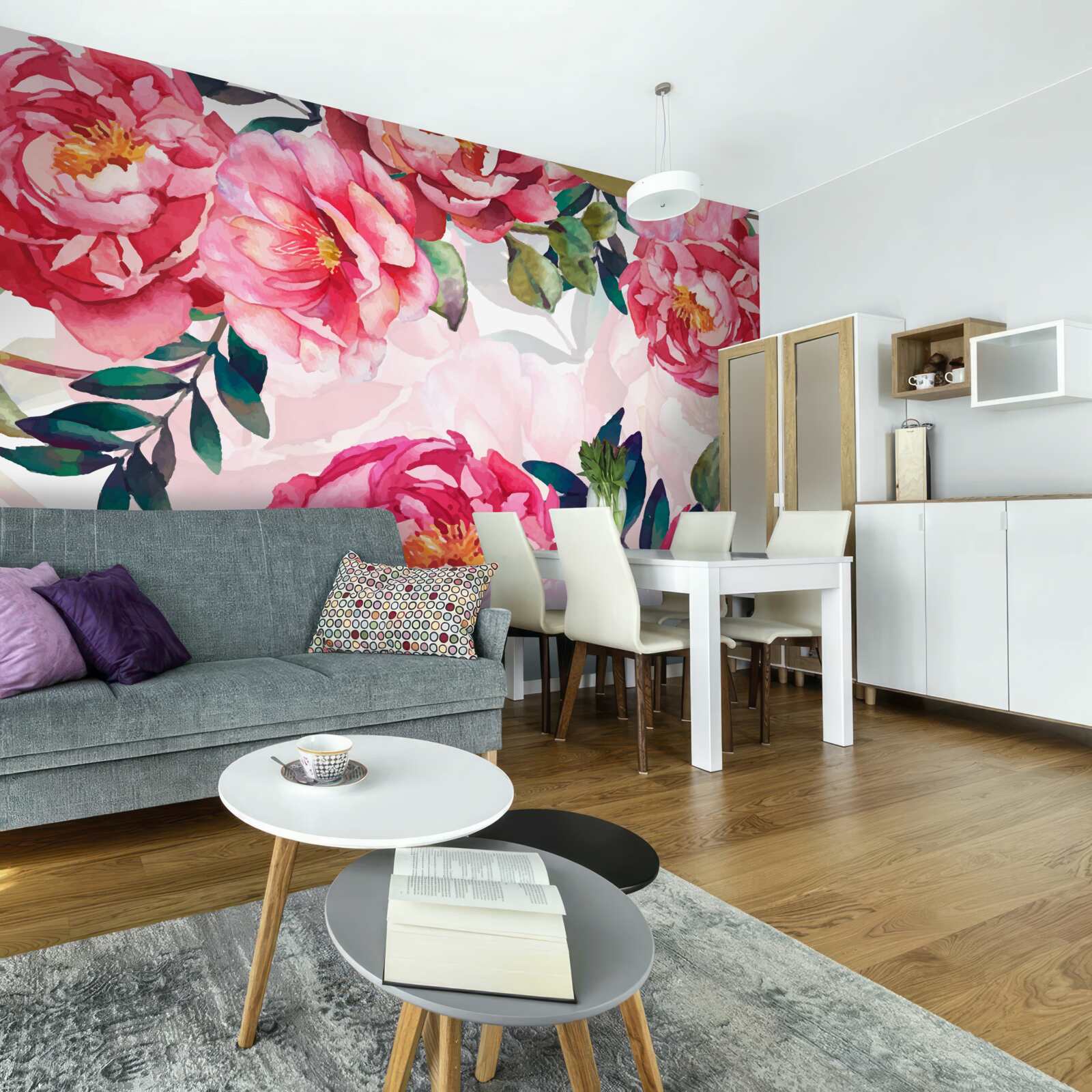 Fototapet bujorii sunt mari și de culoare cărămizie