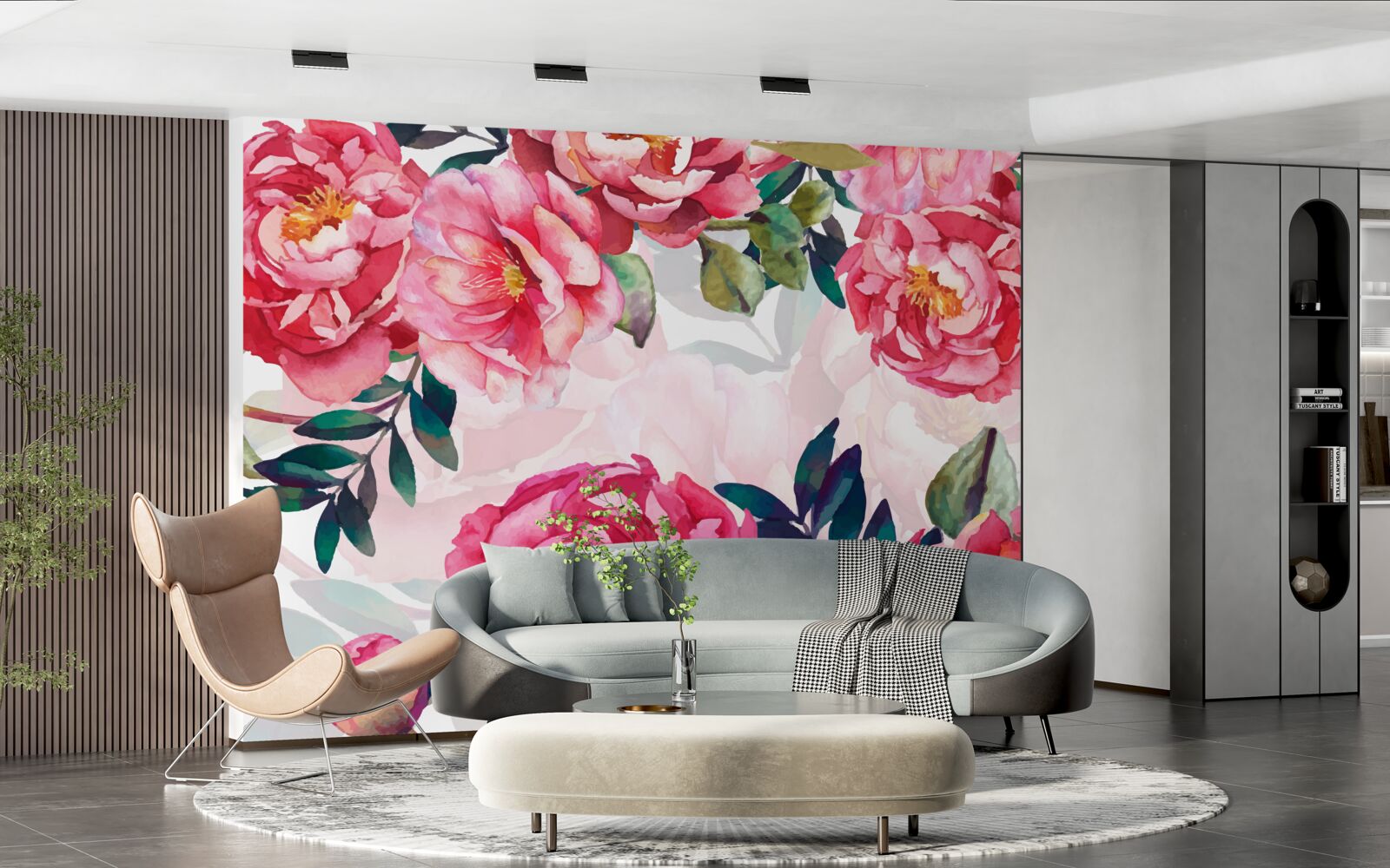 Fototapet bujorii sunt mari și de culoare cărămizie