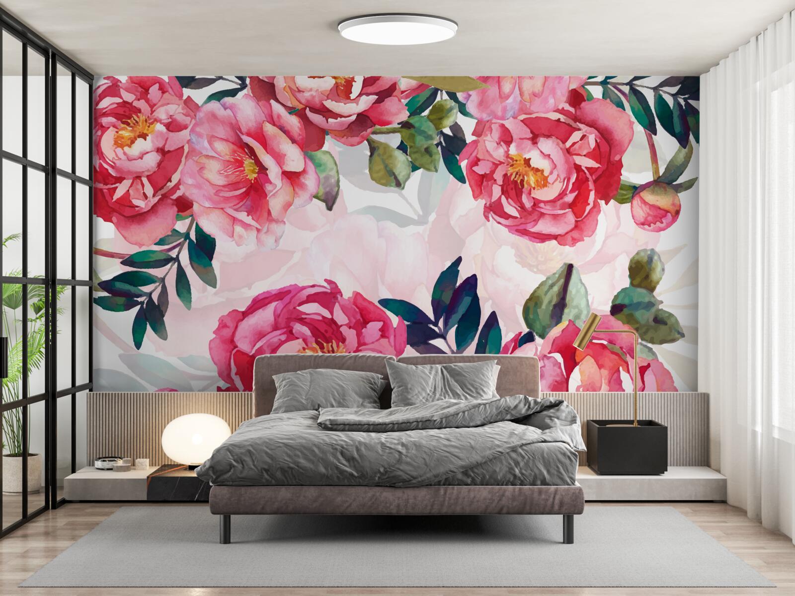 Fototapet bujorii sunt mari și de culoare cărămizie