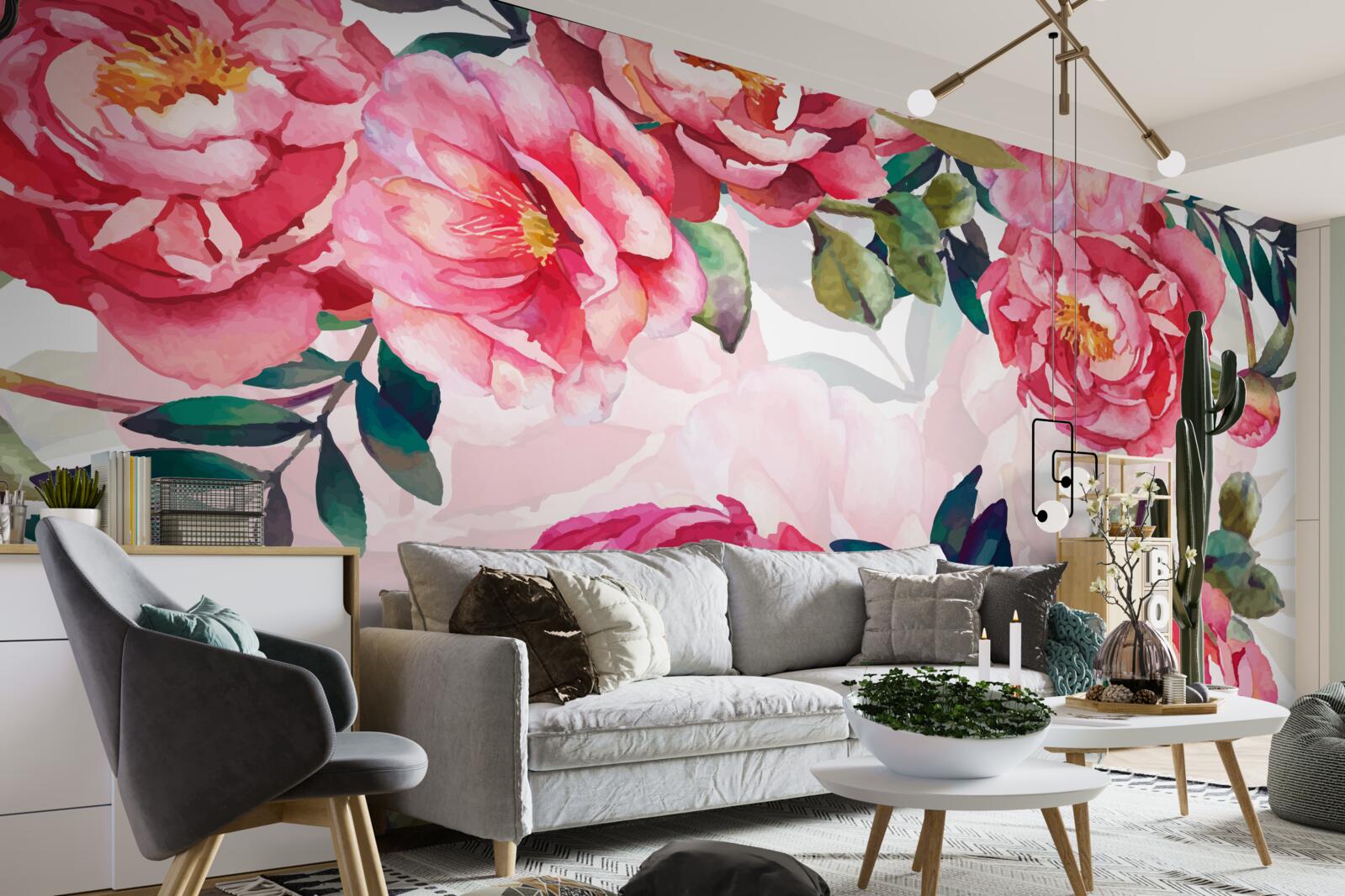 Fototapet bujorii sunt mari și de culoare cărămizie