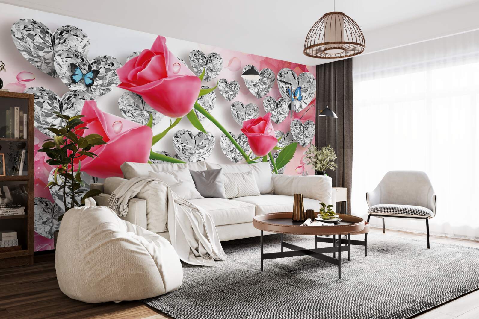 Fototapet diamante și trandafiri roșii