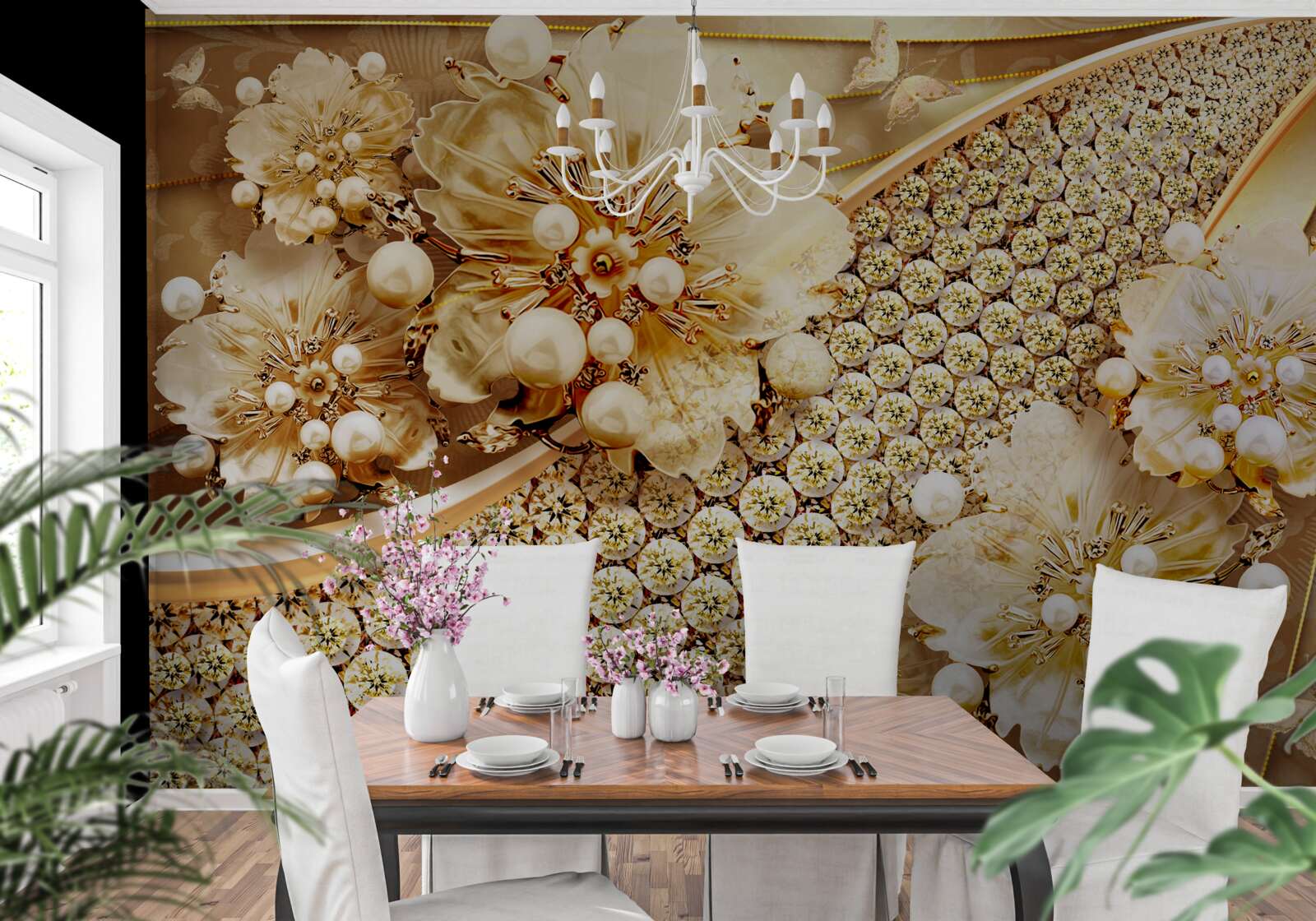 Fototapet culori aurii și perle aurii