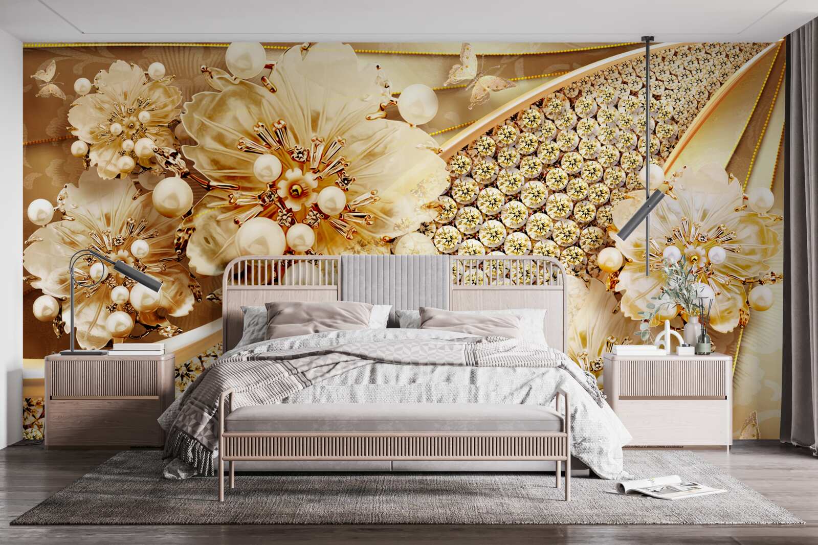 Fototapet culori aurii și perle aurii