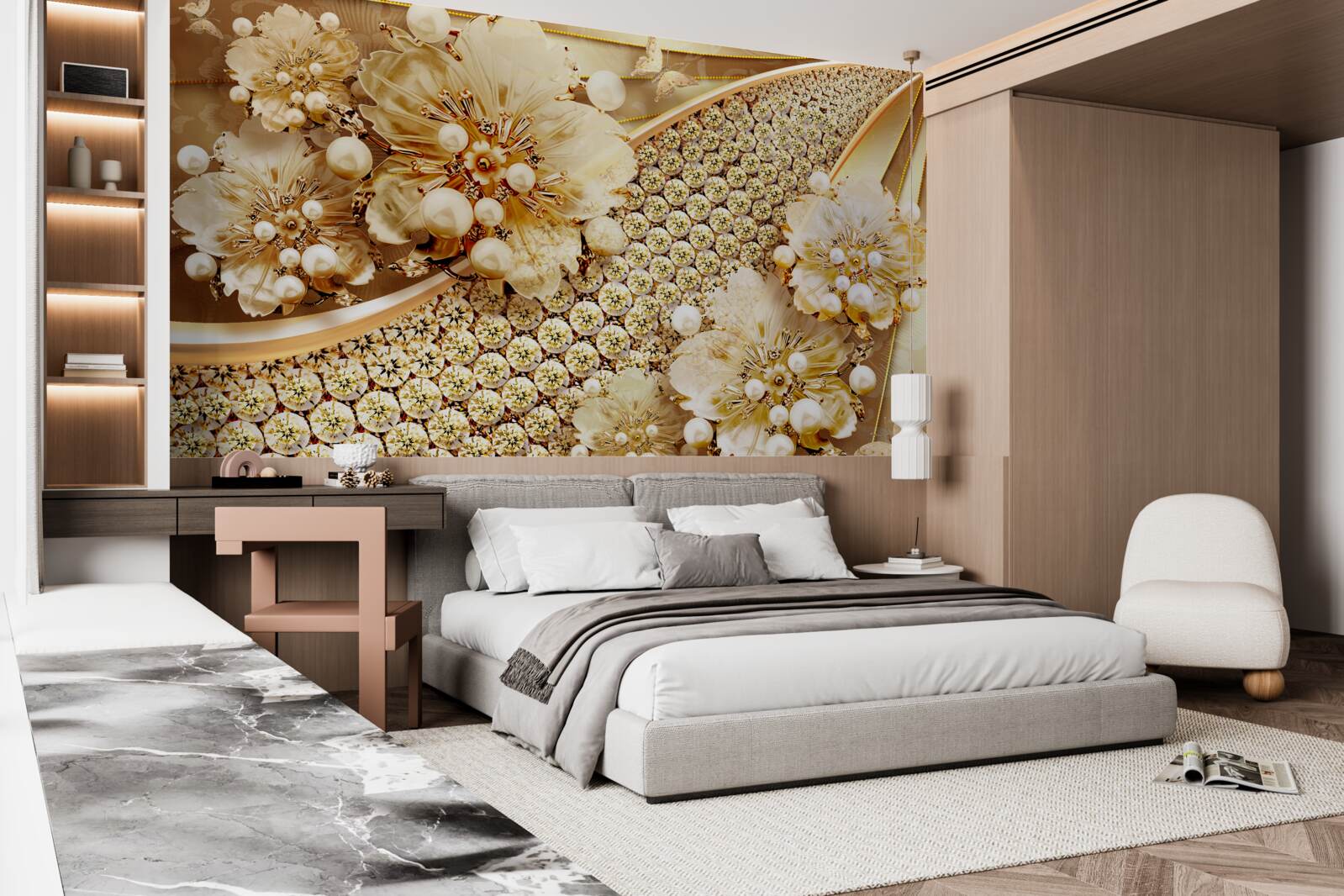 Fototapet culori aurii și perle aurii