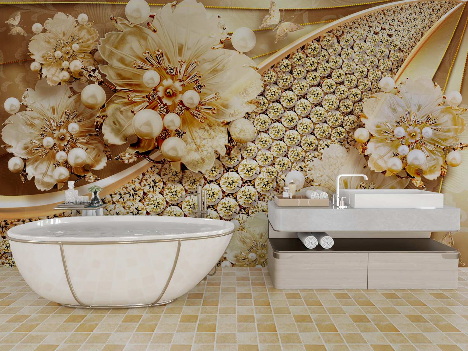 Fototapet culori aurii și perle aurii