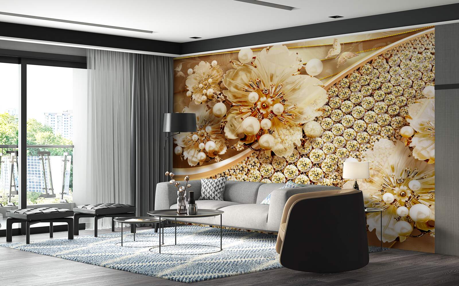 Fototapet culori aurii și perle aurii