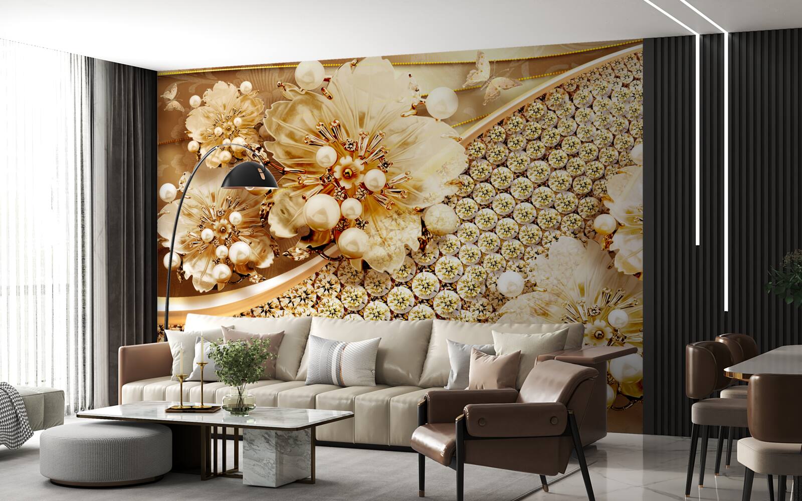 Fototapet culori aurii și perle aurii