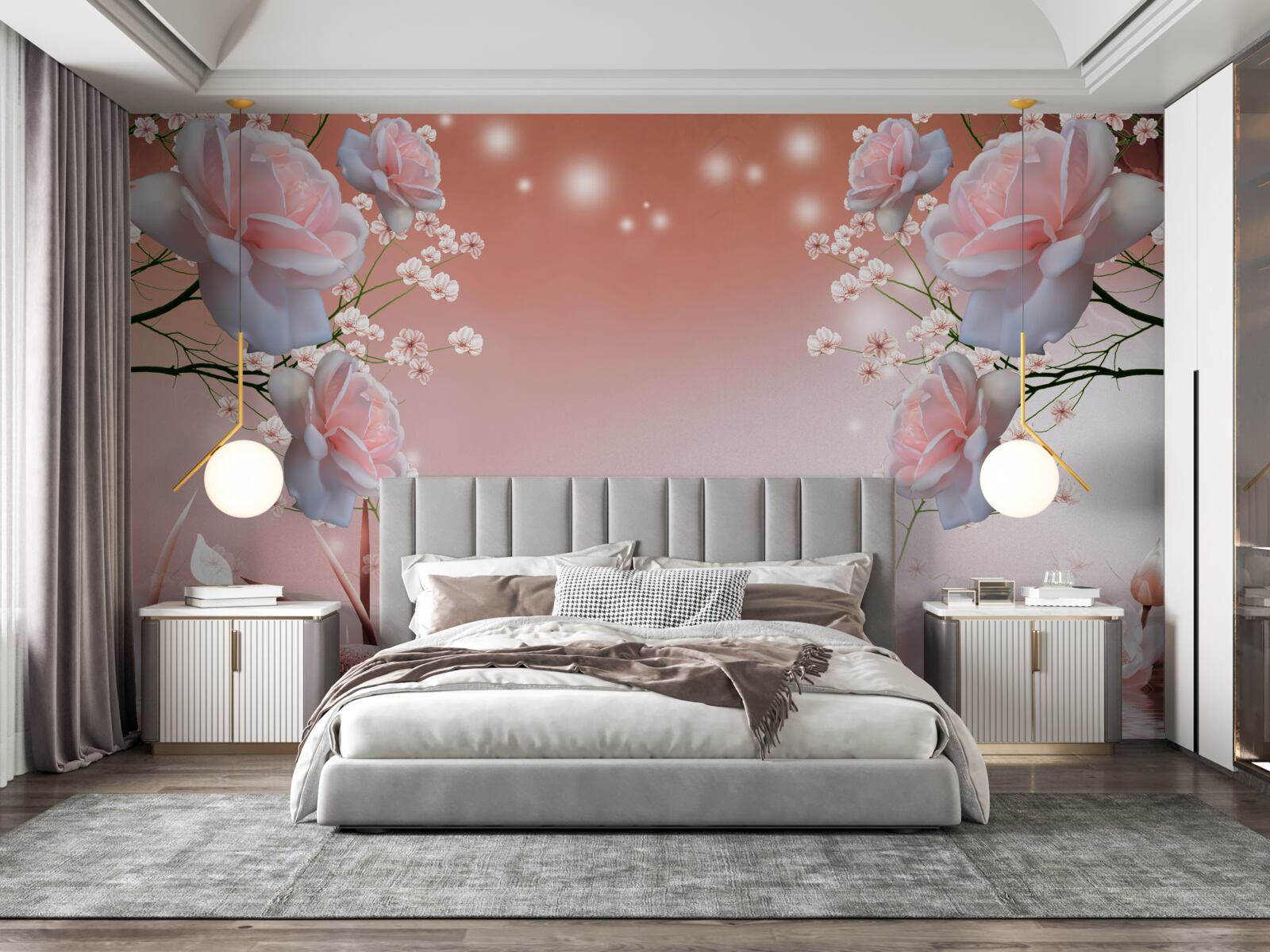 Fototapet flori pe malul apei, care își deschid mugurii