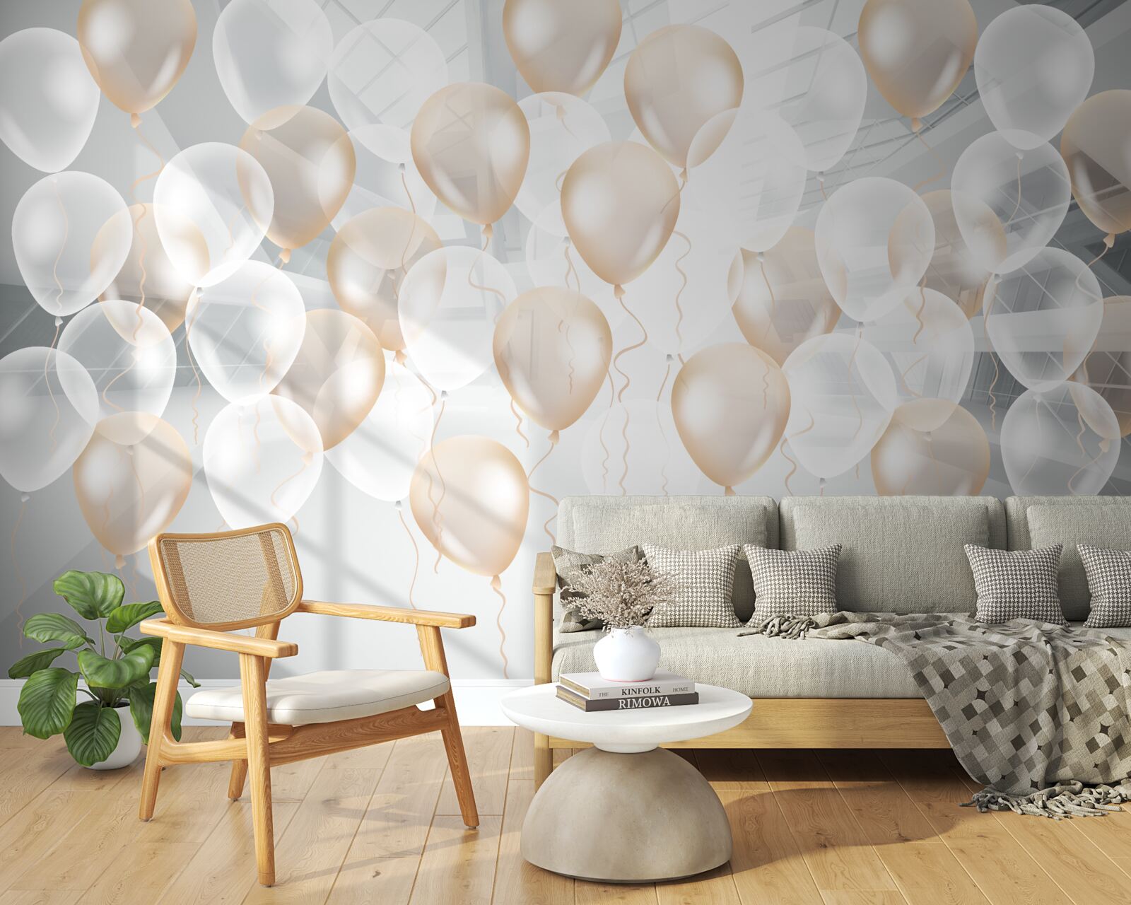 Fototapet baloane albe și aurii