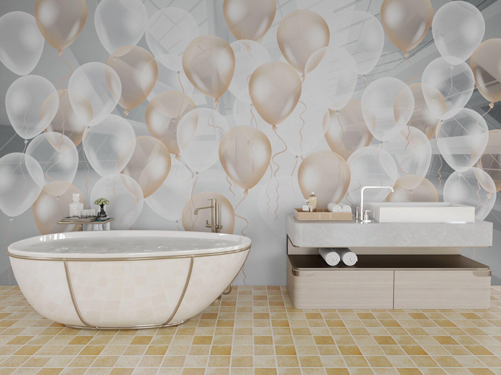 Fototapet baloane albe și aurii