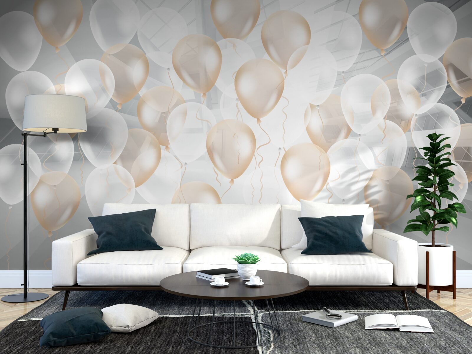 Fototapet baloane albe și aurii