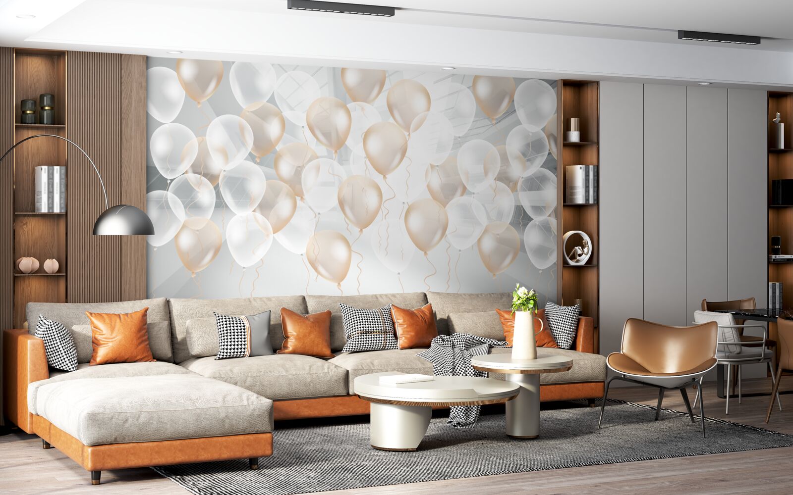 Fototapet baloane albe și aurii